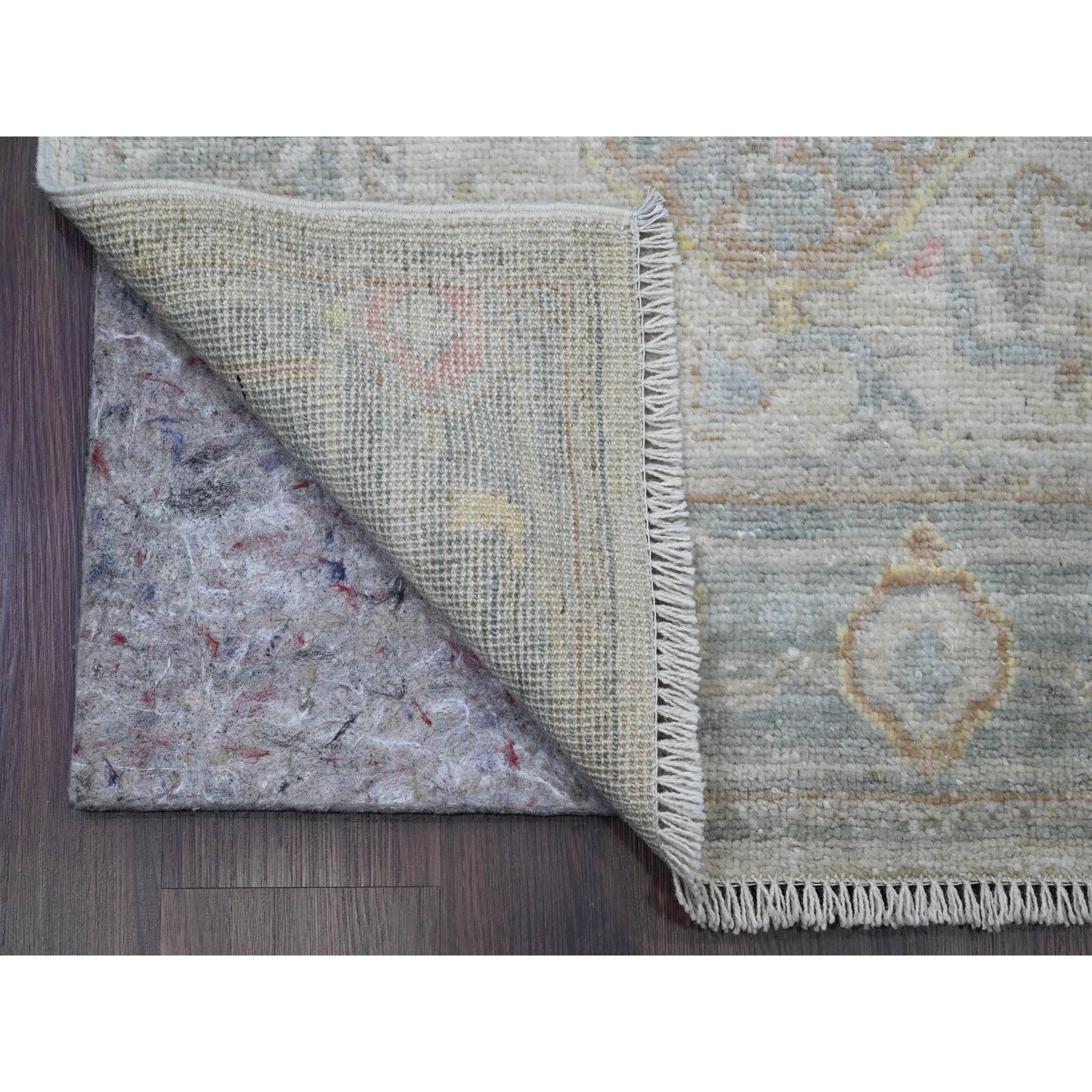 2'10"x15'9" Chiffon White, Hand Knotted, Afghan Angora Oushak with Geometric Leaf Design, Vegetable Dyes, 100% Wool, XL Runner, Oriental Rug Sh89934
