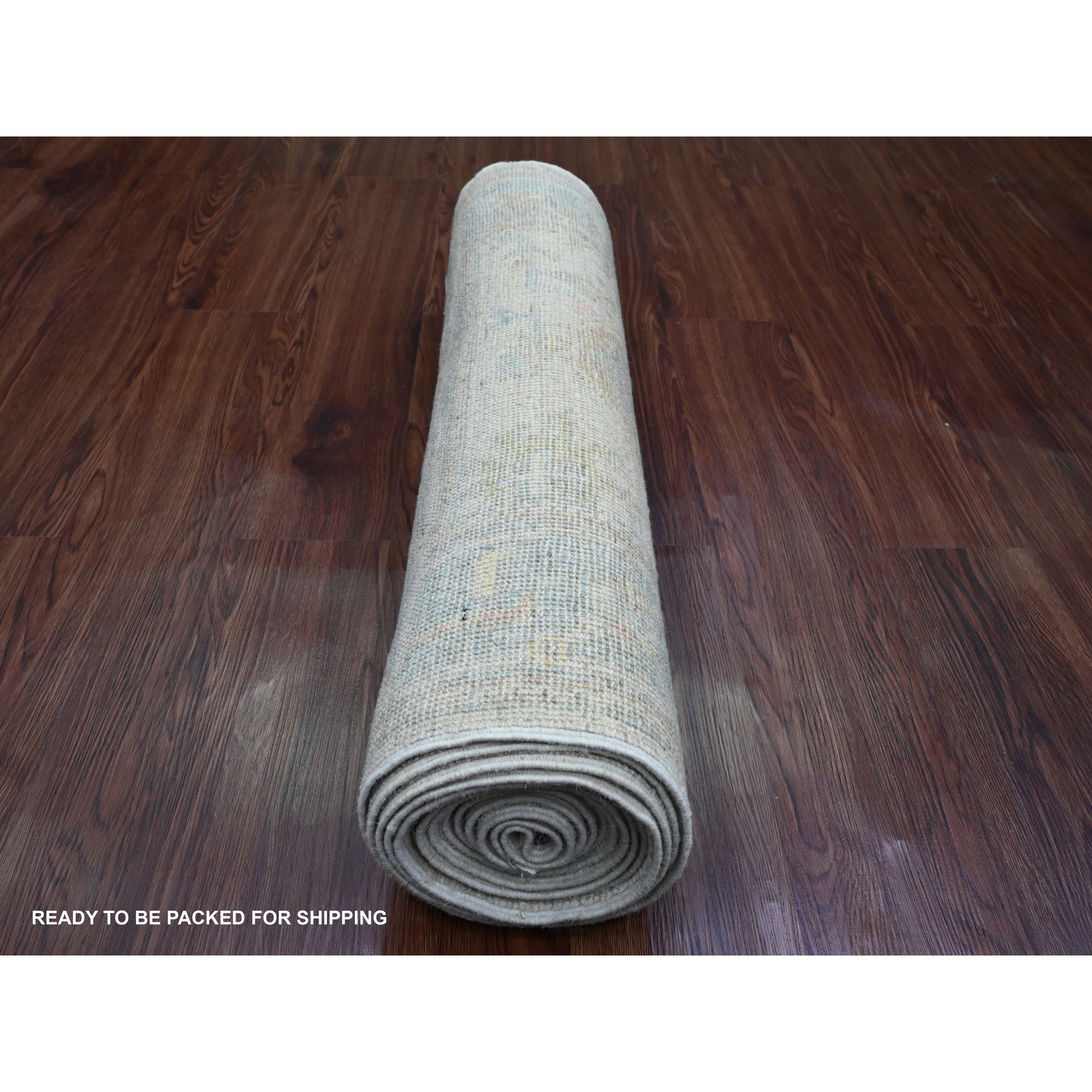2'10"x15'9" Chiffon White, Hand Knotted, Afghan Angora Oushak with Geometric Leaf Design, Vegetable Dyes, 100% Wool, XL Runner, Oriental Rug Sh89934