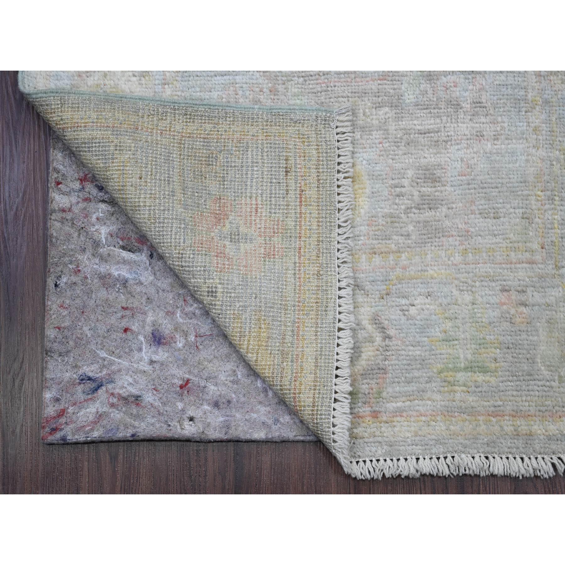 Stone Blue, 100% Wool, Afghan Angora Oushak with All Over Leaf Design, Vegetable Dyes, Hand Knotted, XL Runner, Oriental Rug Sh89935