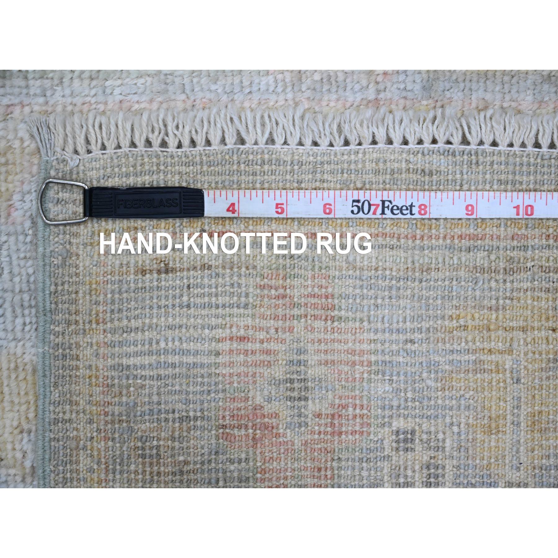 Stone Blue, 100% Wool, Afghan Angora Oushak with All Over Leaf Design, Vegetable Dyes, Hand Knotted, XL Runner, Oriental Rug Sh89935