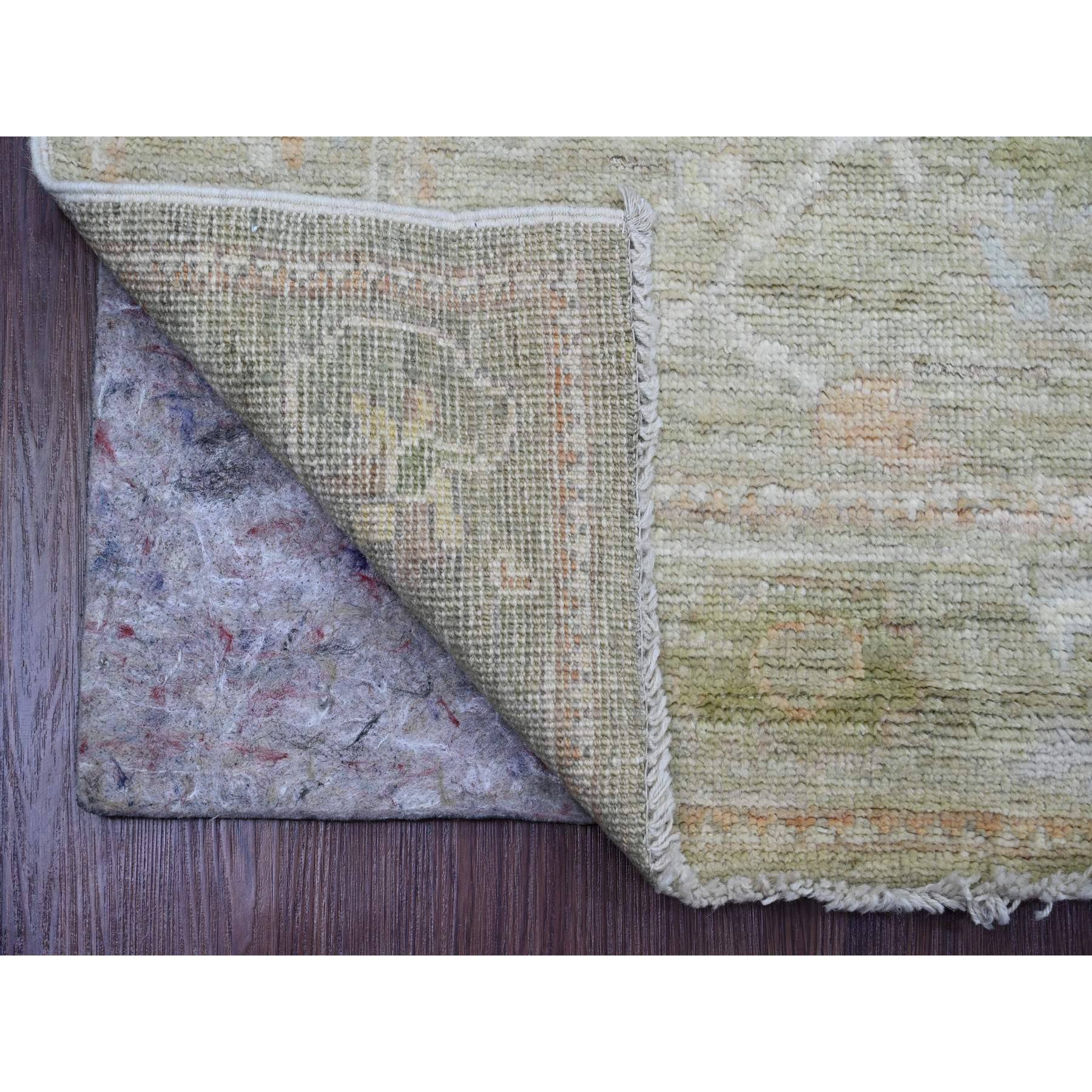 2'9"x10' Reseda Green, Afghan Angora Oushak with All Over Leaf Design, Vegetable Dyes, 100% Wool, Hand Knotted, Runner, Oriental Rug Sh89937