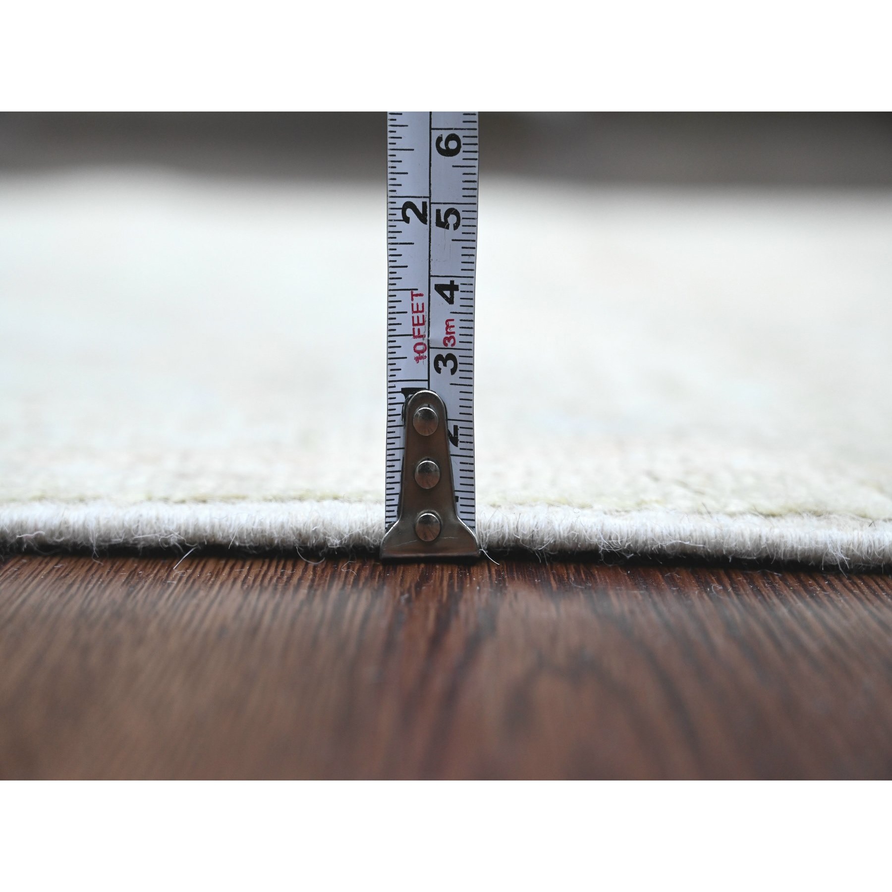 2'9"x10' Reseda Green, Afghan Angora Oushak with All Over Leaf Design, Vegetable Dyes, 100% Wool, Hand Knotted, Runner, Oriental Rug Sh89937