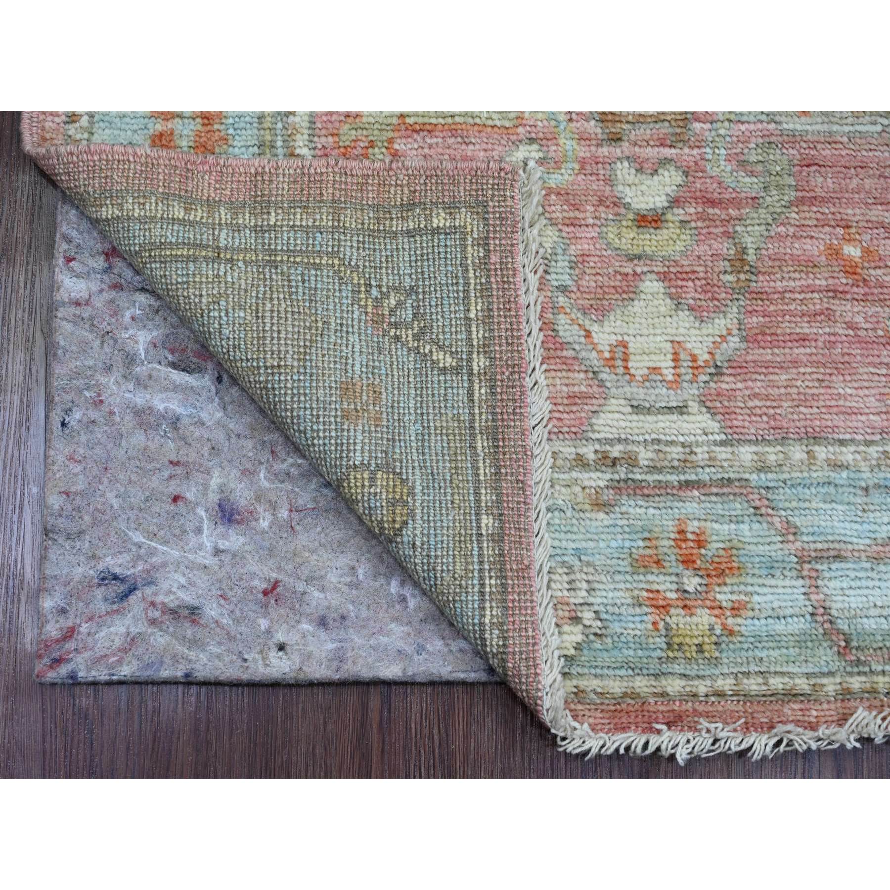 2'9"x9'7" Rouge Pink, Afghan Angora Oushak with All Over Vines Design, Vegetable Dyes, Hand Knotted, 100% Wool, Runner, Oriental Rug Sh89939