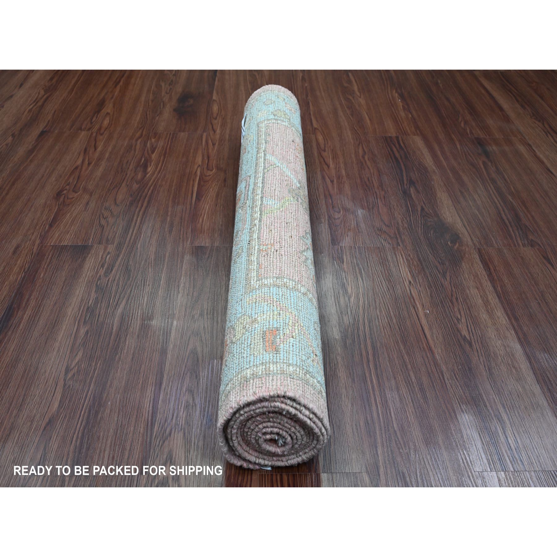 2'9"x9'7" Rouge Pink, Afghan Angora Oushak with All Over Vines Design, Vegetable Dyes, Hand Knotted, 100% Wool, Runner, Oriental Rug Sh89939