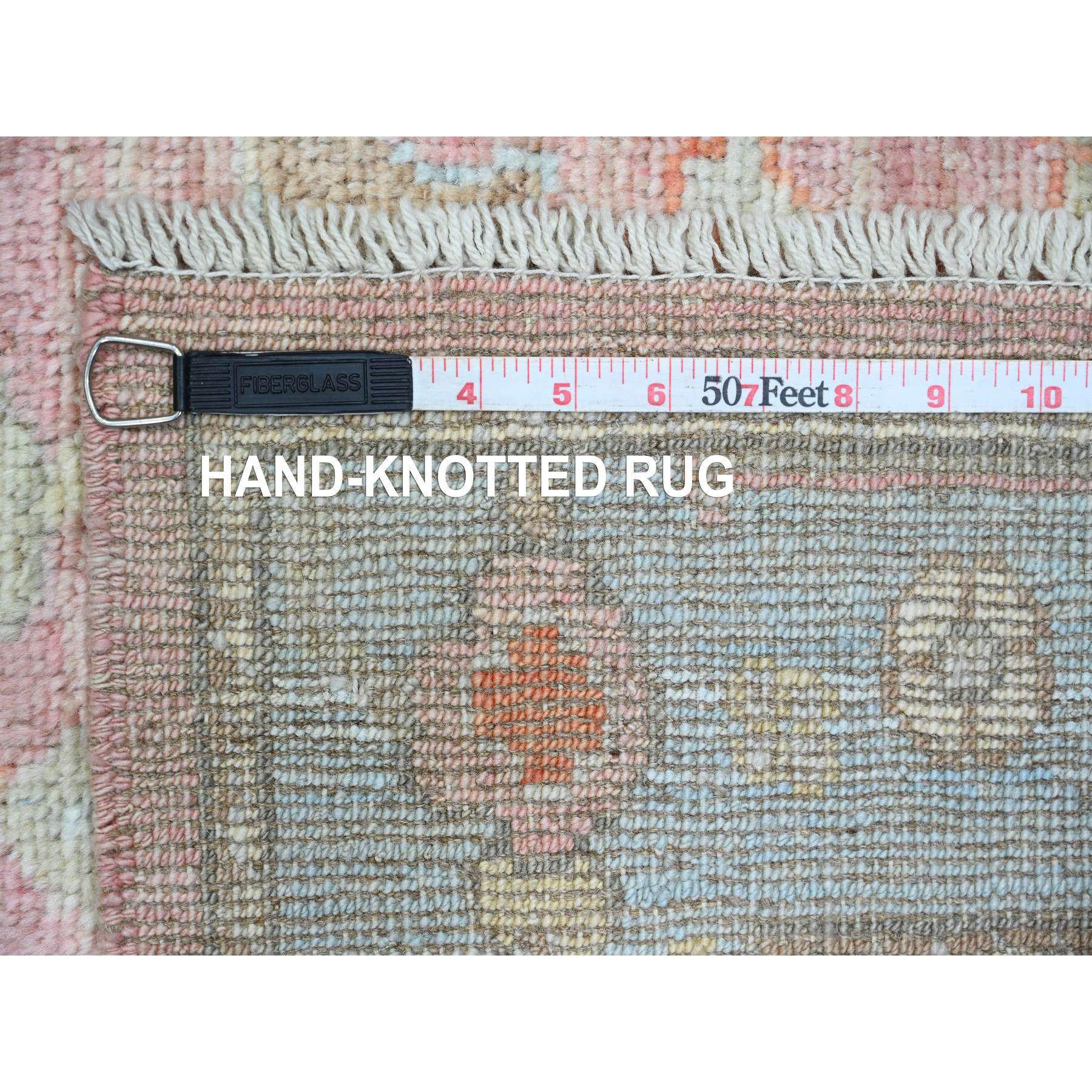 2'9"x9'7" Rouge Pink, Afghan Angora Oushak with All Over Vines Design, Vegetable Dyes, Hand Knotted, 100% Wool, Runner, Oriental Rug Sh89939