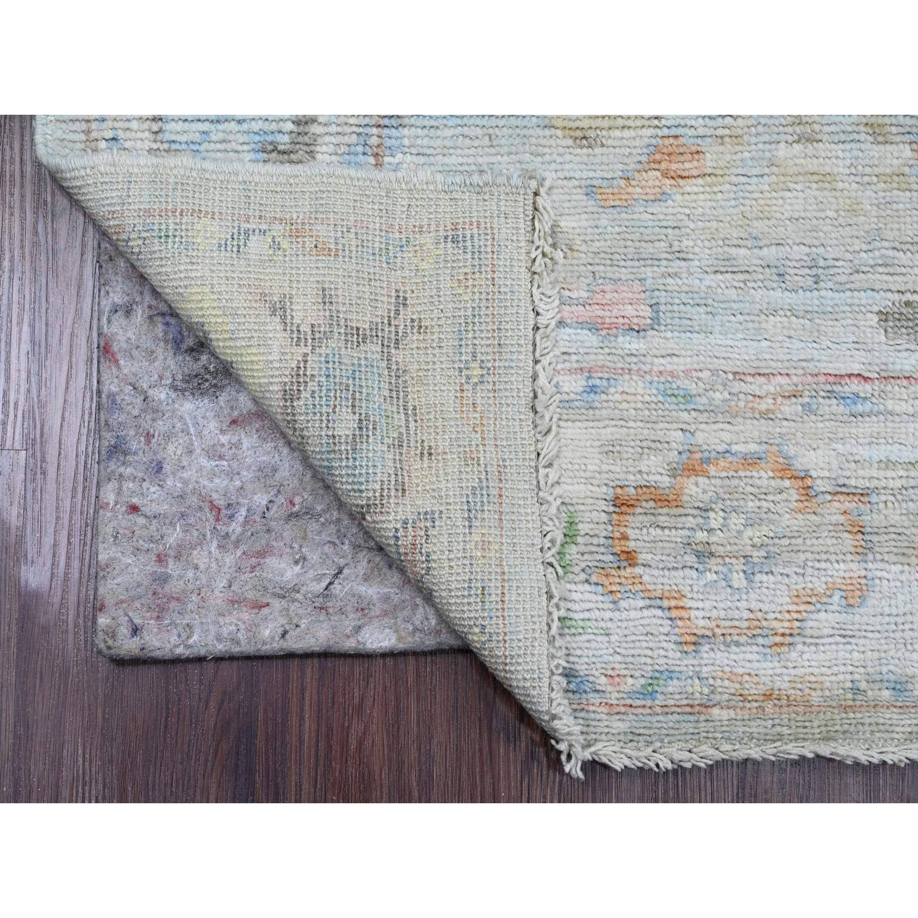 3'1"x10' Misty Gray, Hand Knotted, Afghan Angora Oushak with Soft Color Leaf Design, 100% Wool, Veggie Dyes, Runner, Oriental Rug Sh89940