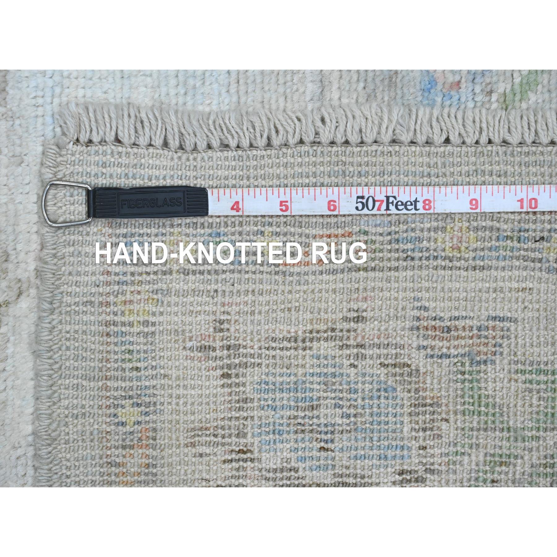 3'1"x10' Misty Gray, Hand Knotted, Afghan Angora Oushak with Soft Color Leaf Design, 100% Wool, Veggie Dyes, Runner, Oriental Rug Sh89940