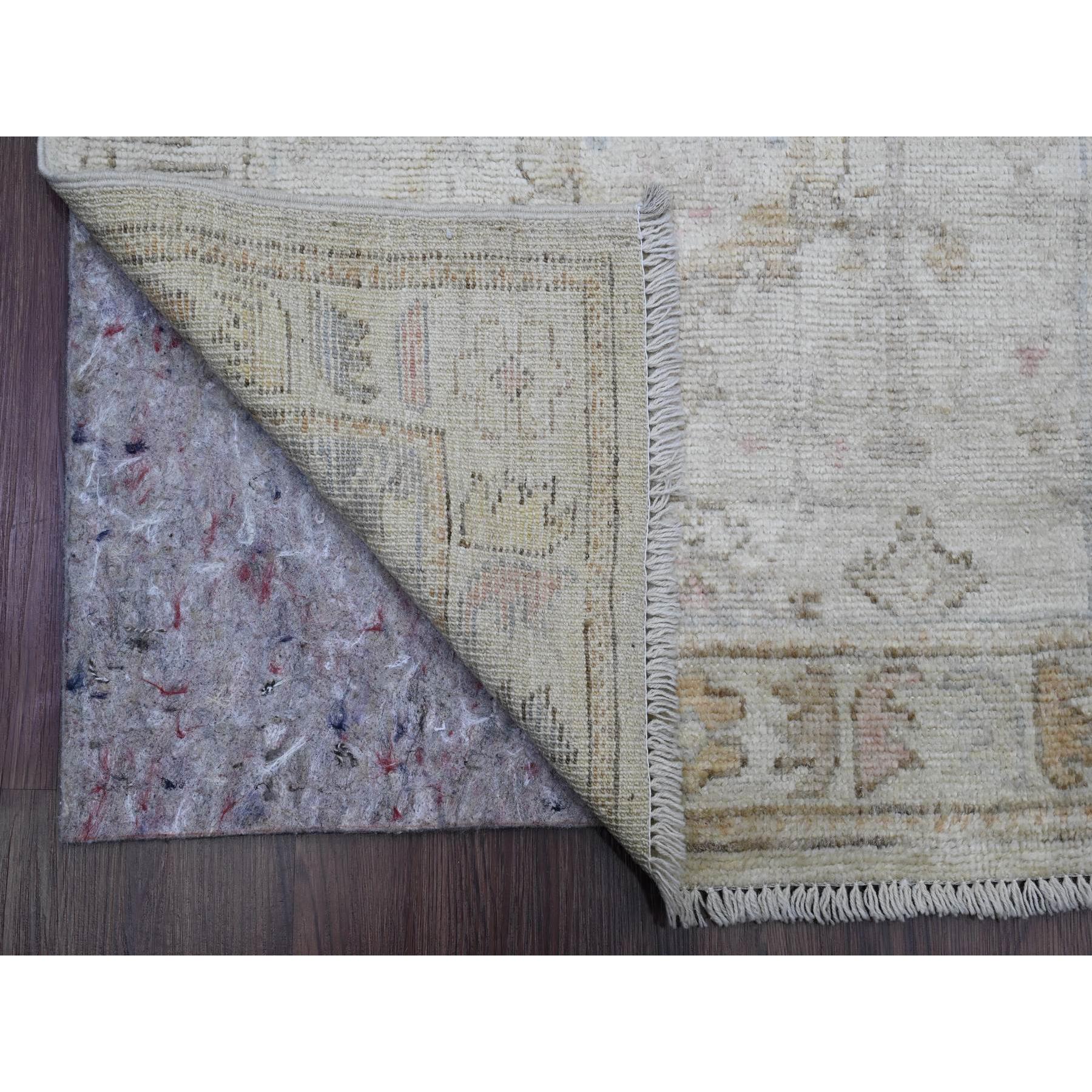 2'10"x12'7" Pearl White, 100% Wool, Afghan Angora Oushak with All Over Leaf Motifs, Natural Dyes, Hand Knotted, Runner, Oriental Rug Sh89942