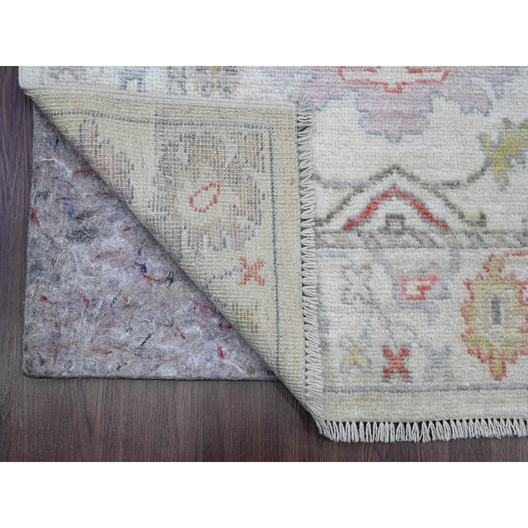 3'x22'5" Bone White, Afghan Angora Oushak with All Over Leaf Design, Vegetable Dyes, 100% Wool, Hand Knotted, XL Runner, Oriental Rug Sh89944