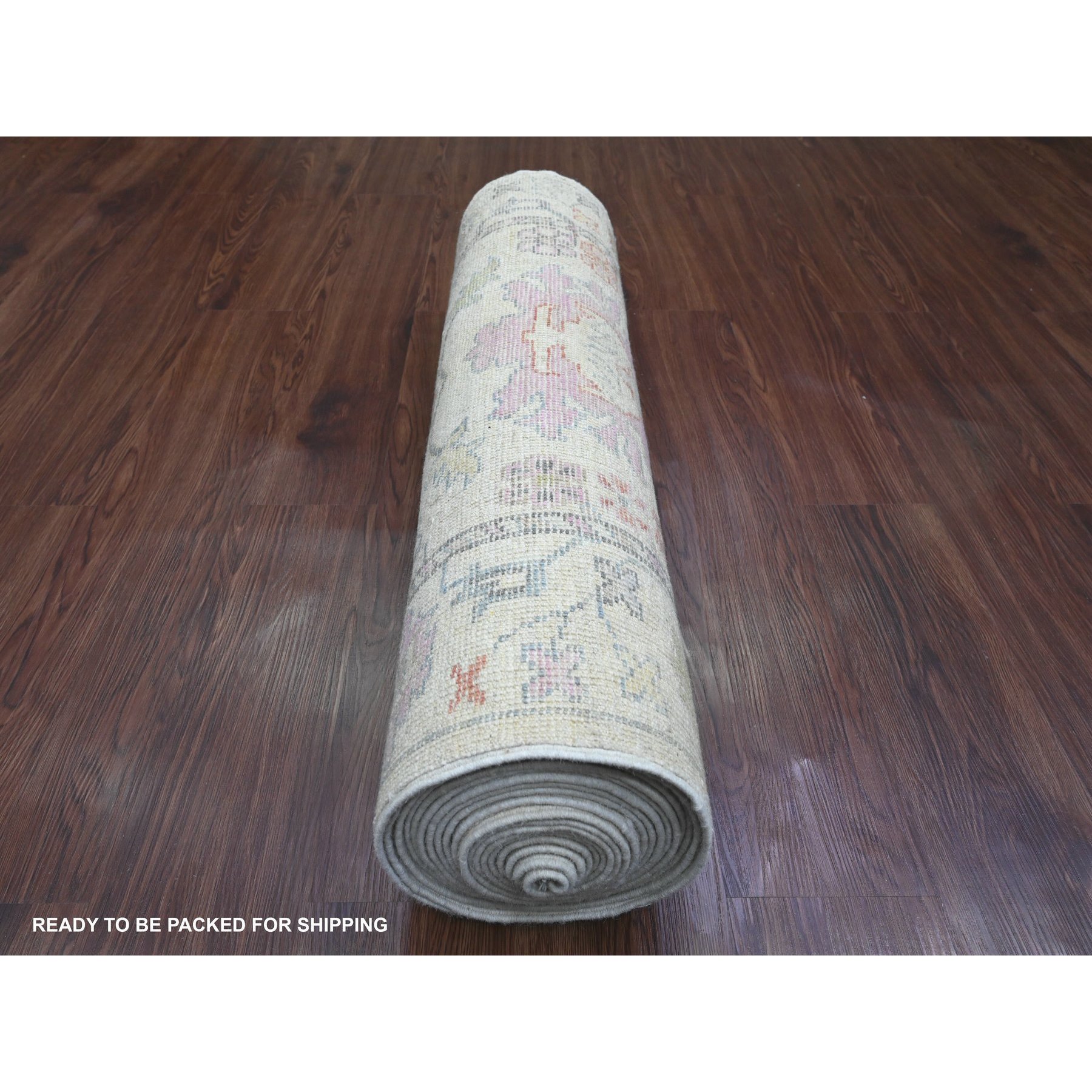 3'x22'5" Bone White, Afghan Angora Oushak with All Over Leaf Design, Vegetable Dyes, 100% Wool, Hand Knotted, XL Runner, Oriental Rug Sh89944