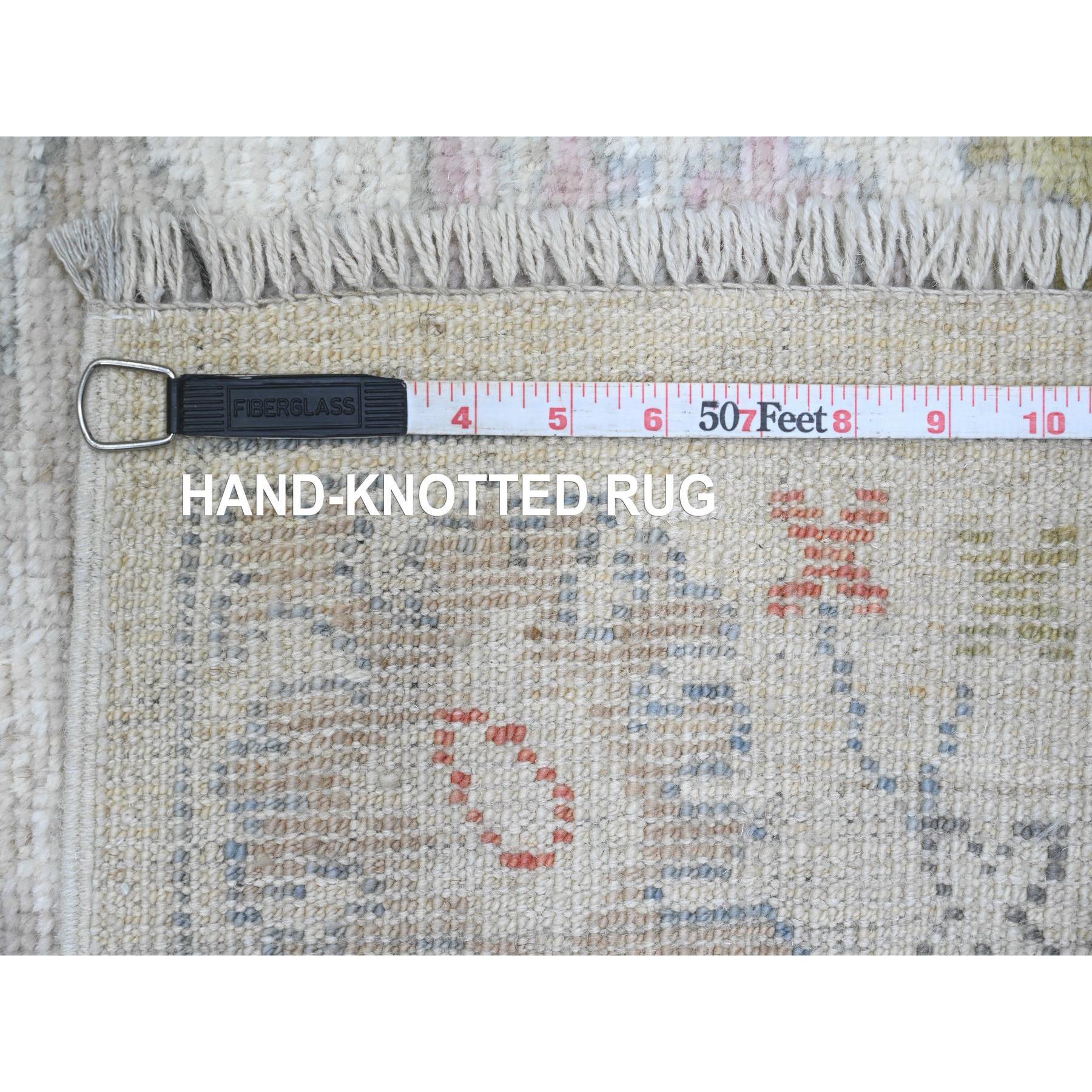 3'x22'5" Bone White, Afghan Angora Oushak with All Over Leaf Design, Vegetable Dyes, 100% Wool, Hand Knotted, XL Runner, Oriental Rug Sh89944