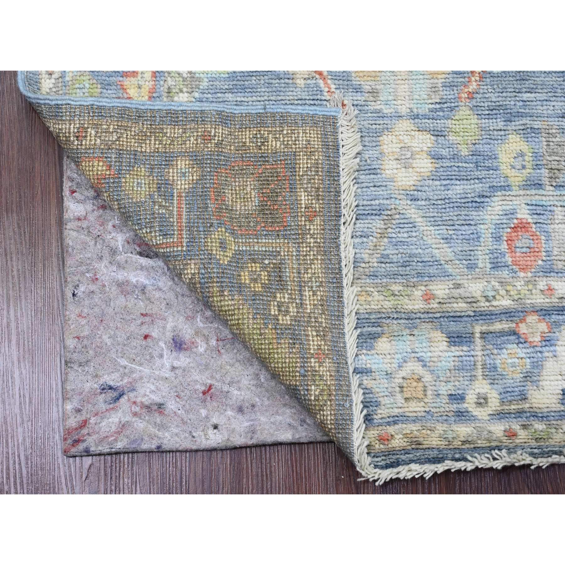 2'9"x9'9" Aegean Blue, Hand Knotted, Afghan Angora Oushak with All Over Leaf Design, Veggie Dyes, 100% Wool, Runner, Oriental Rug Sh89945