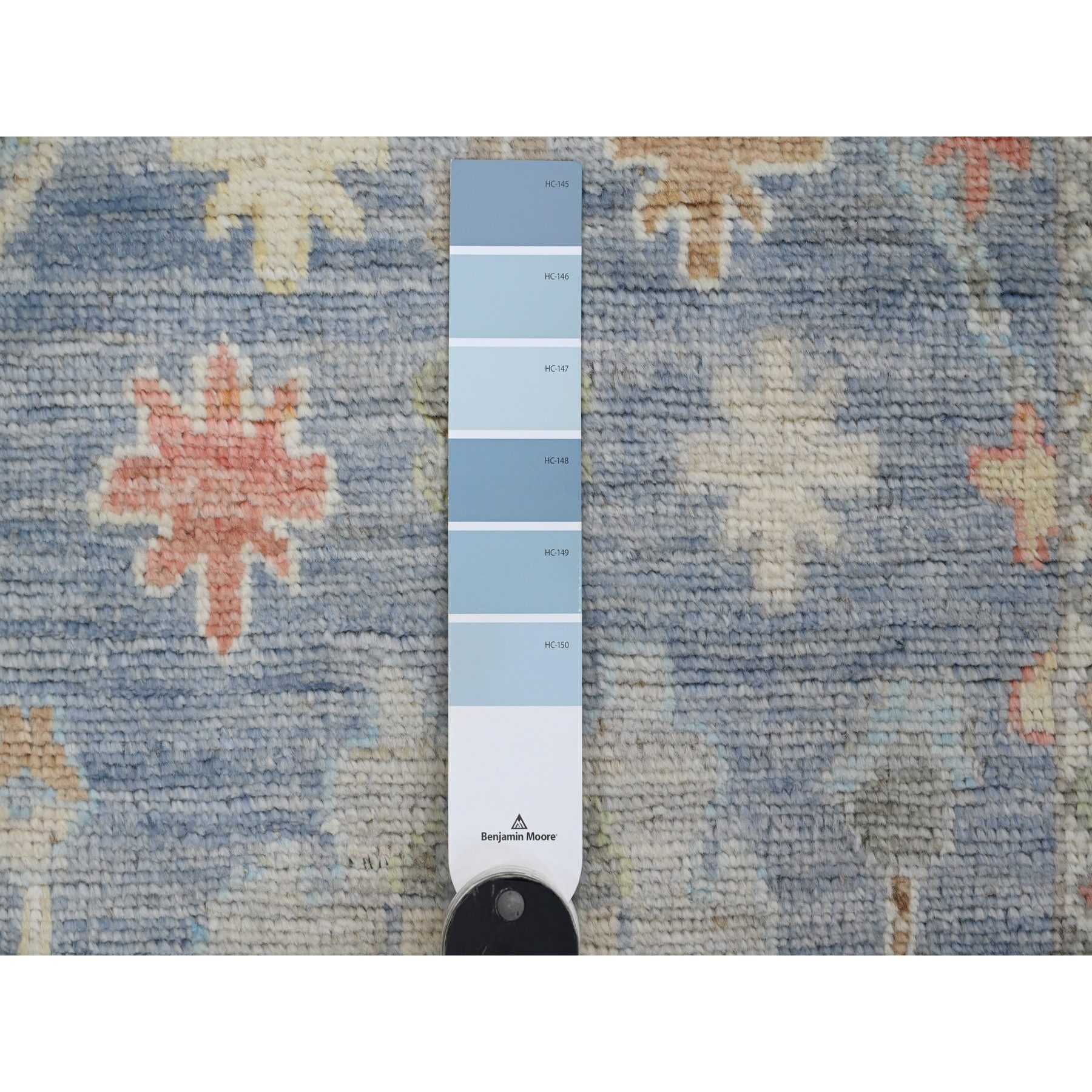 2'9"x9'9" Aegean Blue, Hand Knotted, Afghan Angora Oushak with All Over Leaf Design, Veggie Dyes, 100% Wool, Runner, Oriental Rug Sh89945