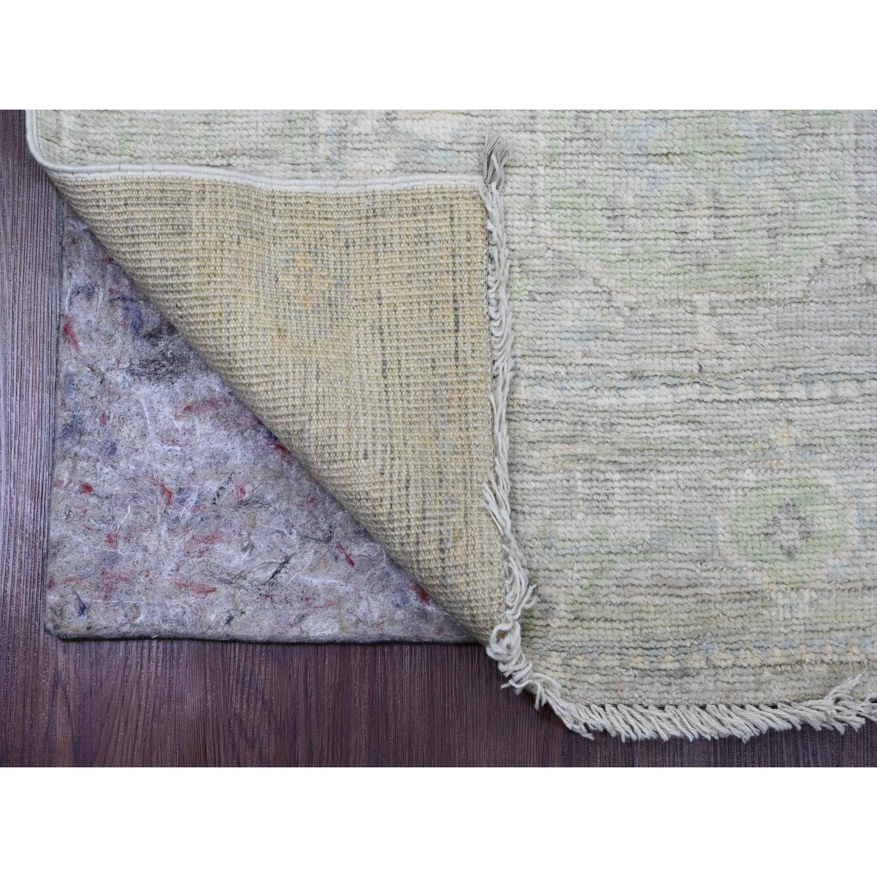 2'9"x9'7" Pastel Gray, Afghan Angora Oushak with All Over Leaf Design, Vegetable Dyes, Hand Knotted, 100% Wool, Runner, Oriental Rug Sh89946