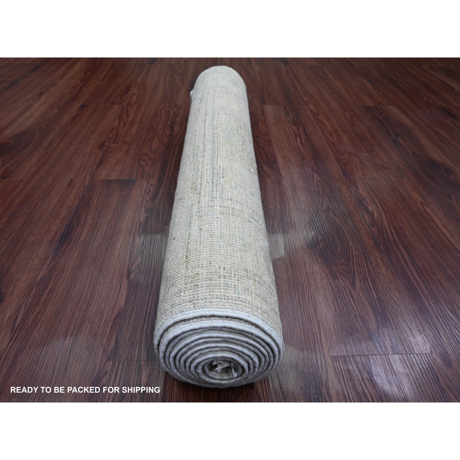 2'9"x9'7" Pastel Gray, Afghan Angora Oushak with All Over Leaf Design, Vegetable Dyes, Hand Knotted, 100% Wool, Runner, Oriental Rug Sh89946