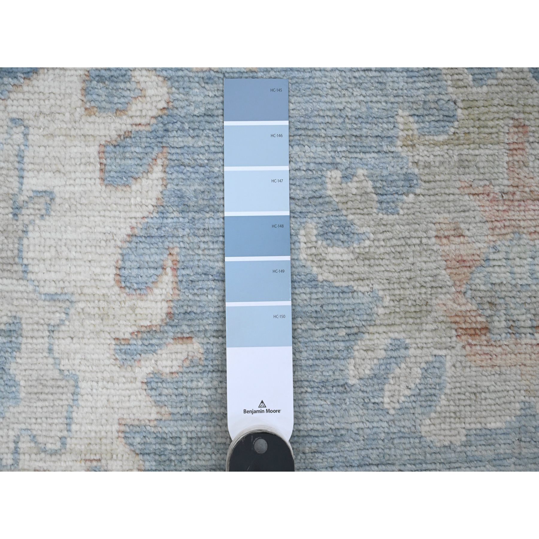 2'6"x9'10" Cerulean Blue, Afghan Angora Oushak with Large Leaf Design, Natural Dyes, Hand Knotted, 100% Wool, Runner, Oriental Rug Sh89947