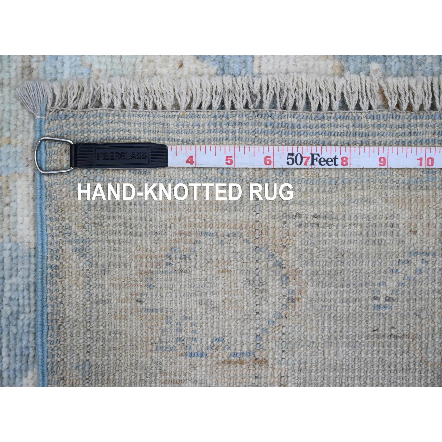 2'6"x9'10" Cerulean Blue, Afghan Angora Oushak with Large Leaf Design, Natural Dyes, Hand Knotted, 100% Wool, Runner, Oriental Rug Sh89947