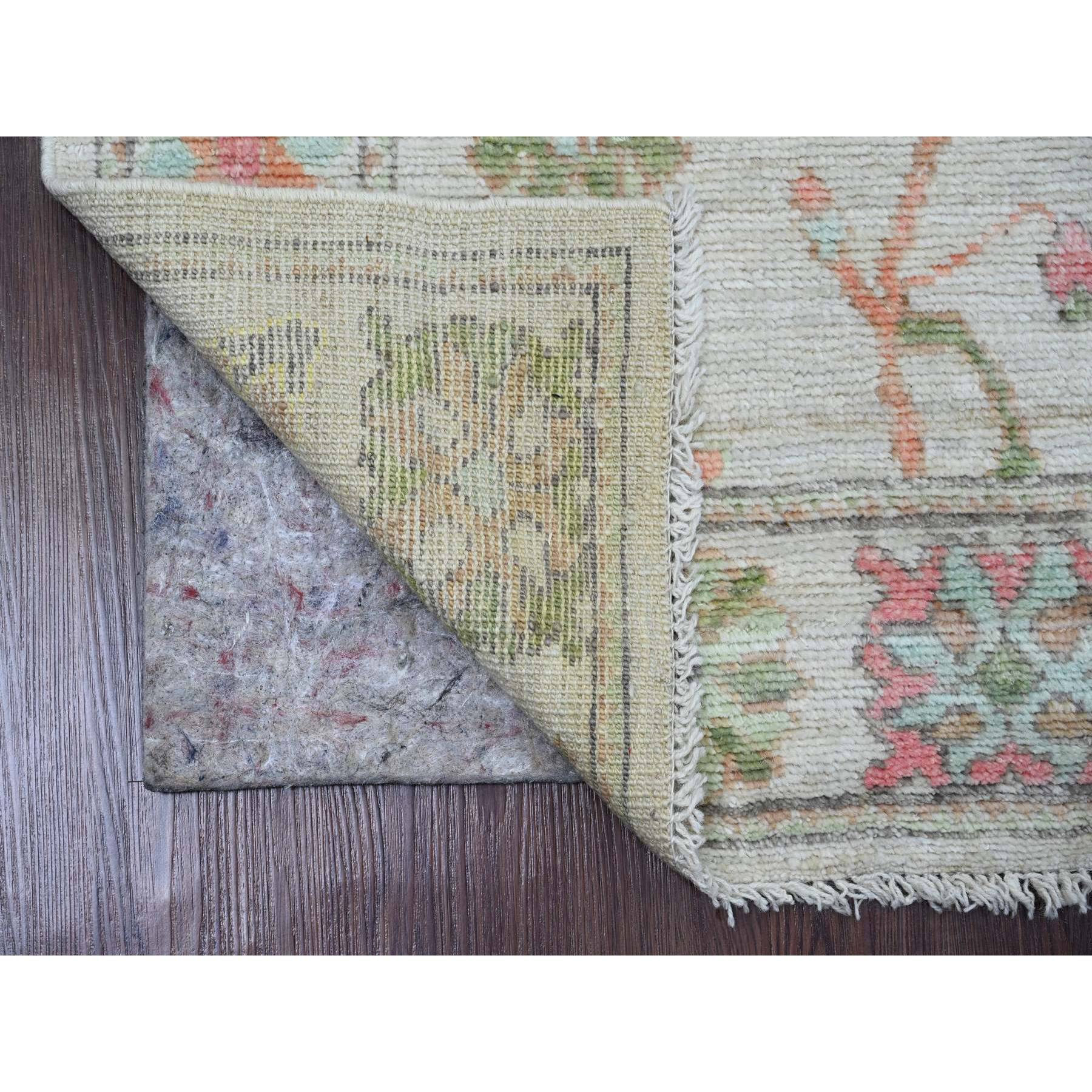 3'x6' Cotton White, Afghan Angora Oushak with Colorful Leaf Design, Veggie Dyes, Hand Knotted, Pure Wool, Runner, Oriental Rug Sh89949