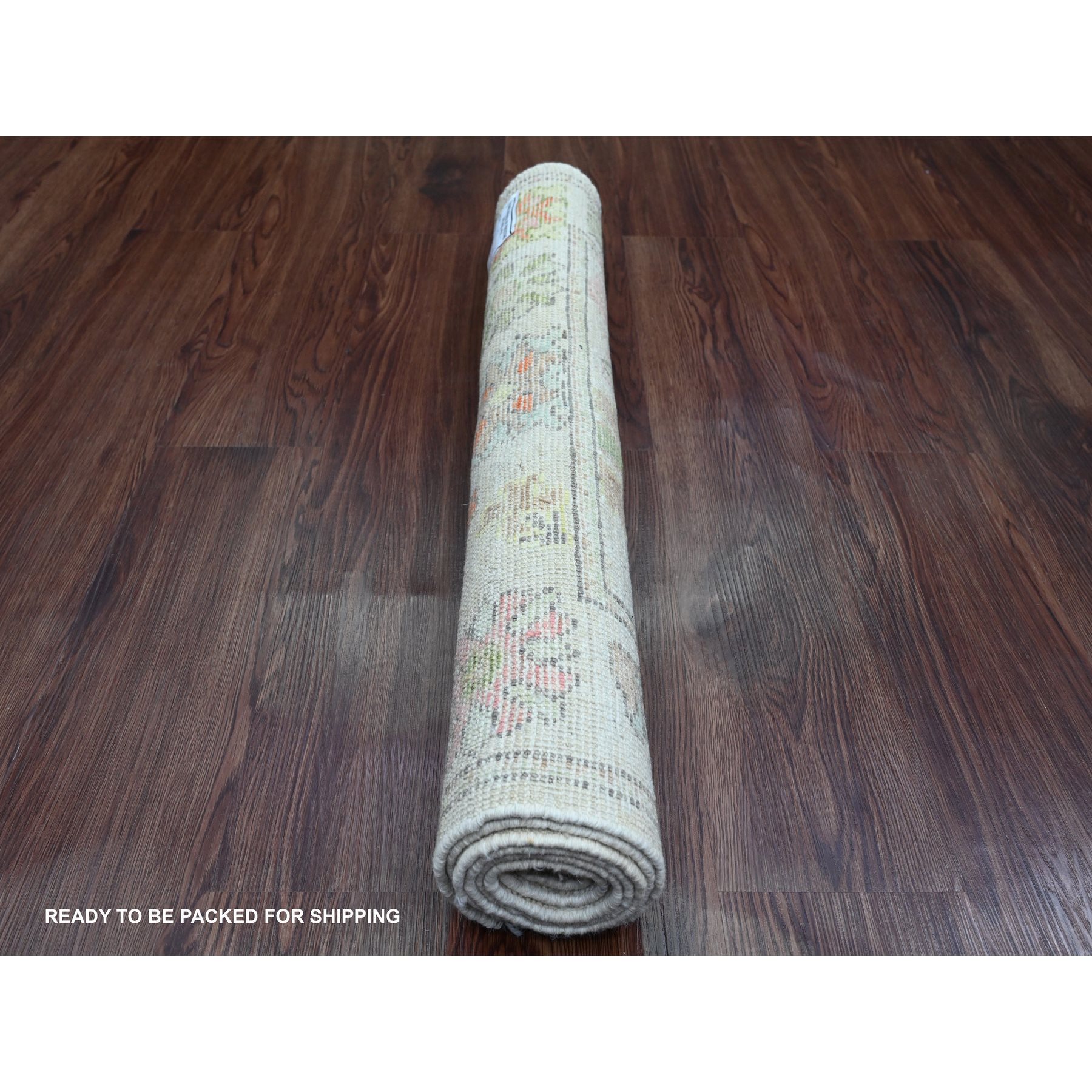 3'x6' Cotton White, Afghan Angora Oushak with Colorful Leaf Design, Veggie Dyes, Hand Knotted, Pure Wool, Runner, Oriental Rug Sh89949