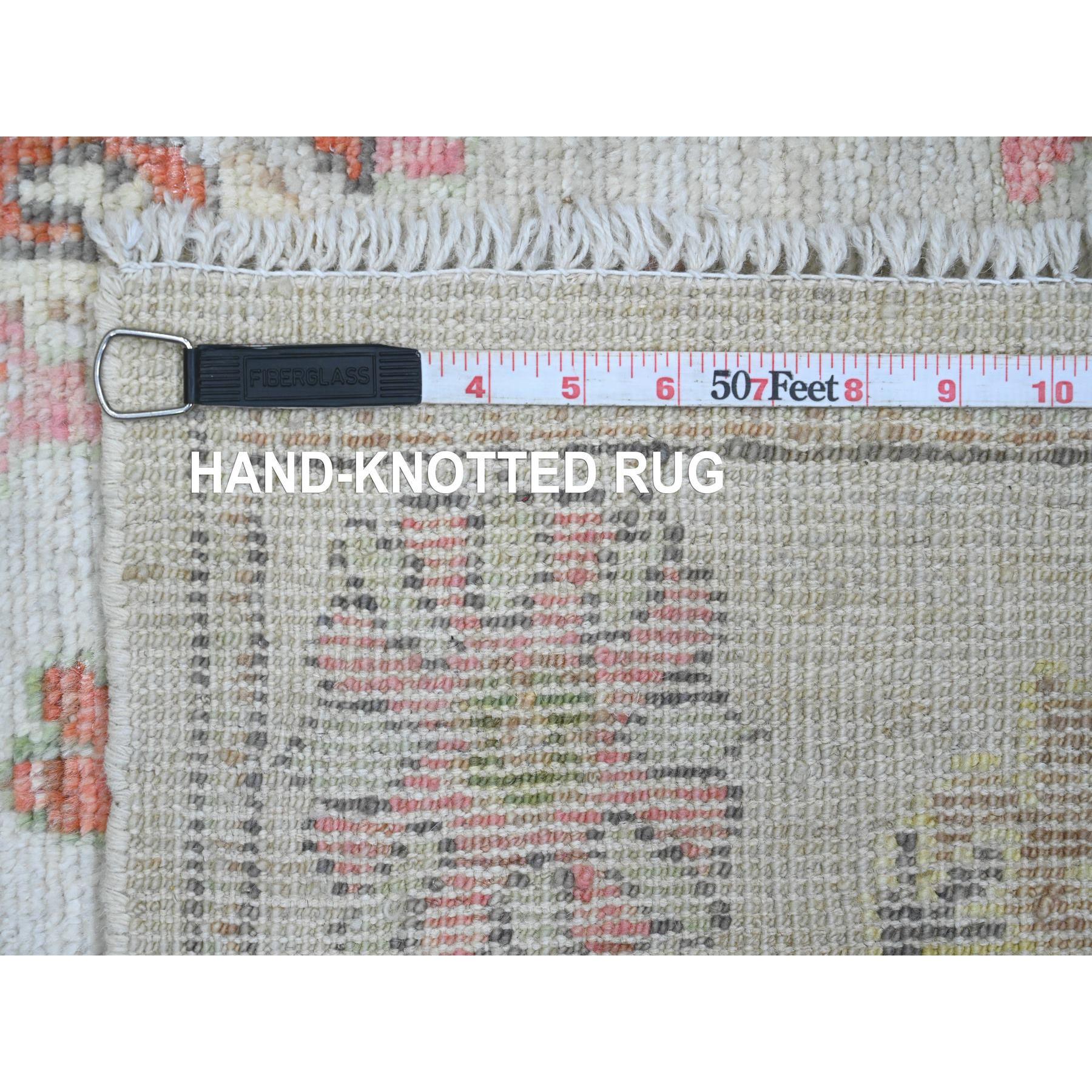 3'x6' Cotton White, Afghan Angora Oushak with Colorful Leaf Design, Veggie Dyes, Hand Knotted, Pure Wool, Runner, Oriental Rug Sh89949