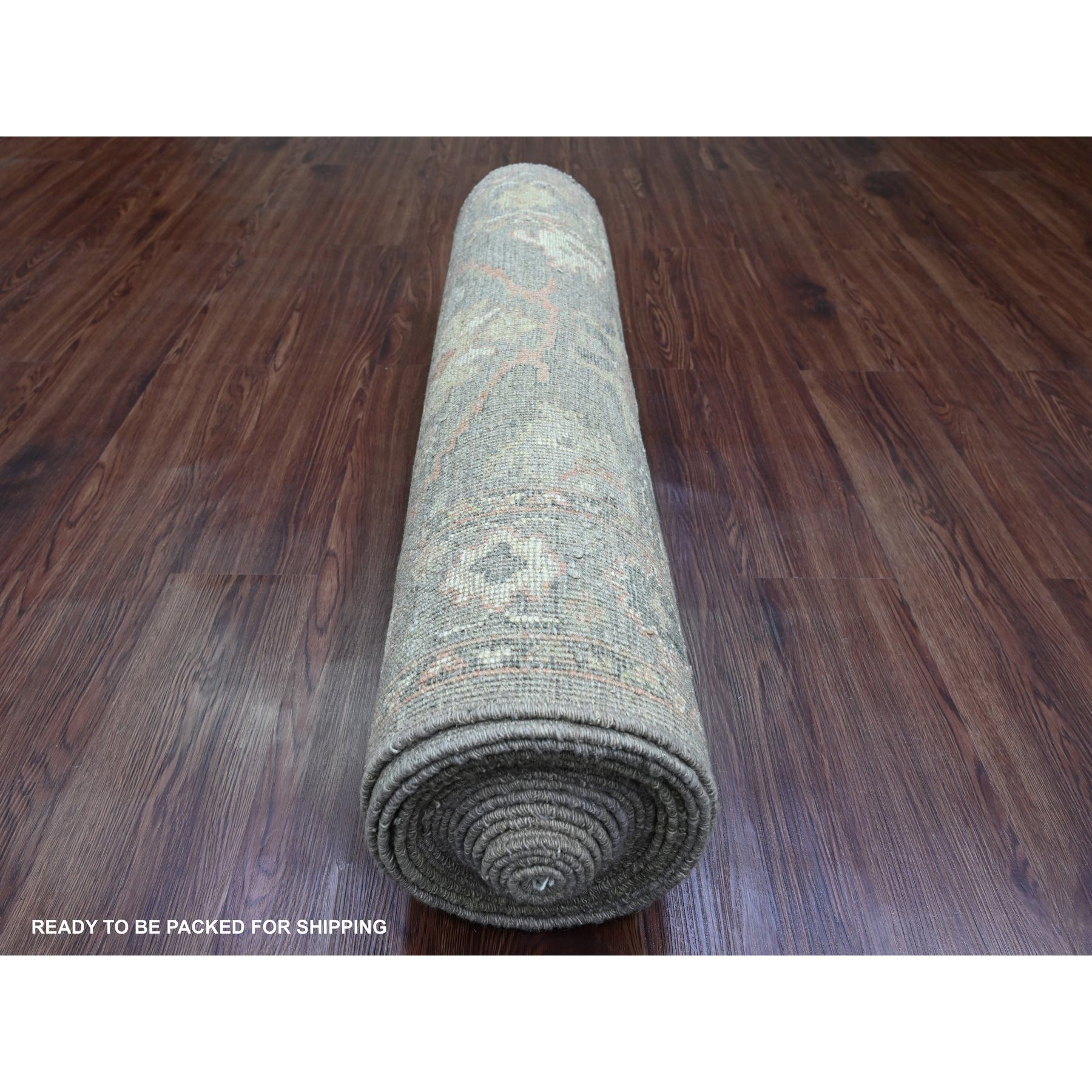 3'2"x23'7" Cedar Brown, Hand Knotted, Afghan Angora Oushak with All Over Leaf Design, Vegetable Dyes, 100% Wool, XL Runner, Oriental Rug Sh89950