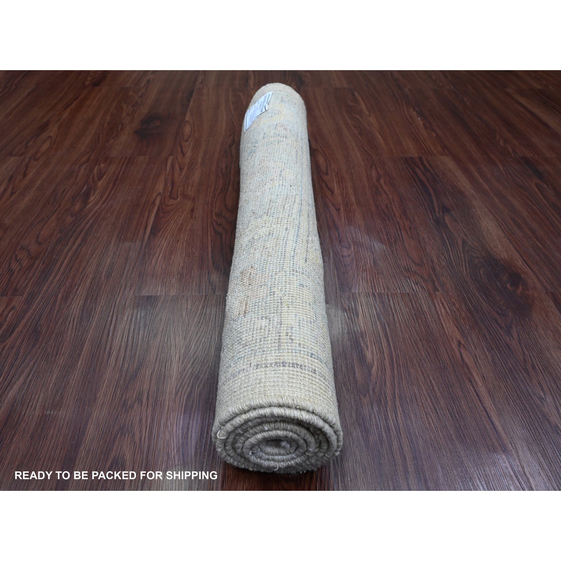 2'8"x5'7" Oyster Gray, Afghan Angora Oushak with All Over Leaf Design, Vegetable Dyes, Pure Wool, Hand Knotted, Short Runner, Oriental Rug Sh89955