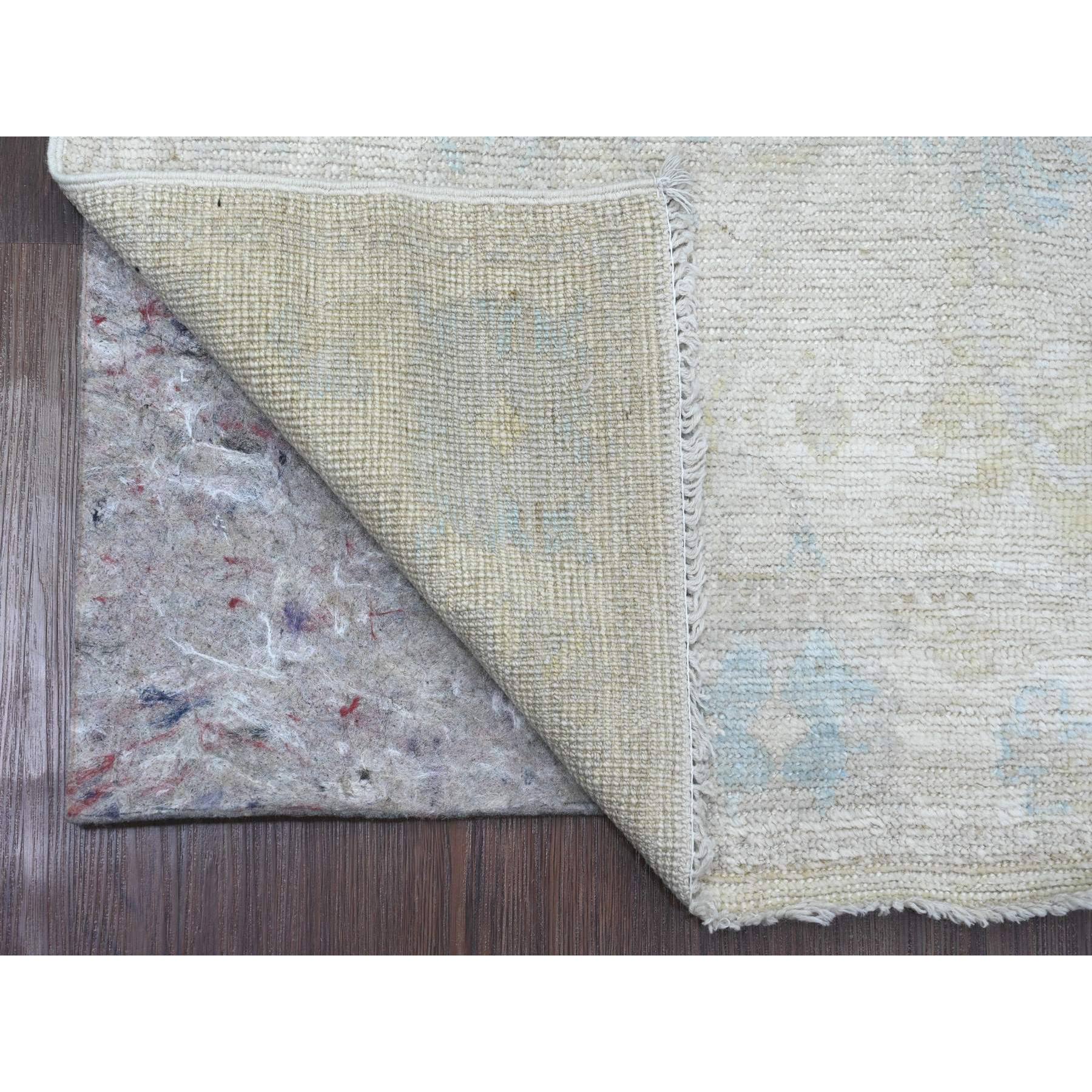 2'7"x9'10" Cotton White, Afghan Angora Oushak with All Over Leaf Design, Natural Dyes, Hand Knotted, 100% Wool, Runner, Oriental Rug Sh89957