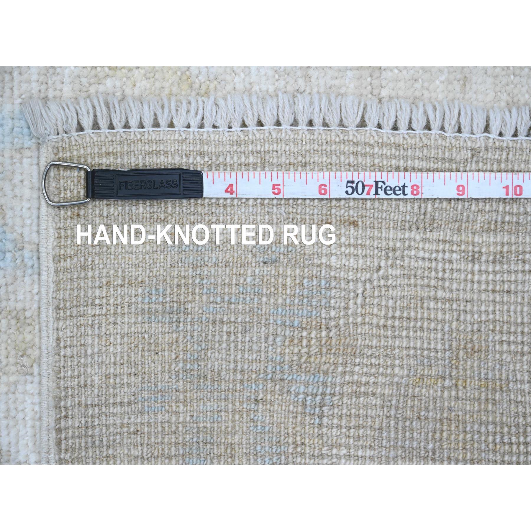 2'7"x9'10" Cotton White, Afghan Angora Oushak with All Over Leaf Design, Natural Dyes, Hand Knotted, 100% Wool, Runner, Oriental Rug Sh89957