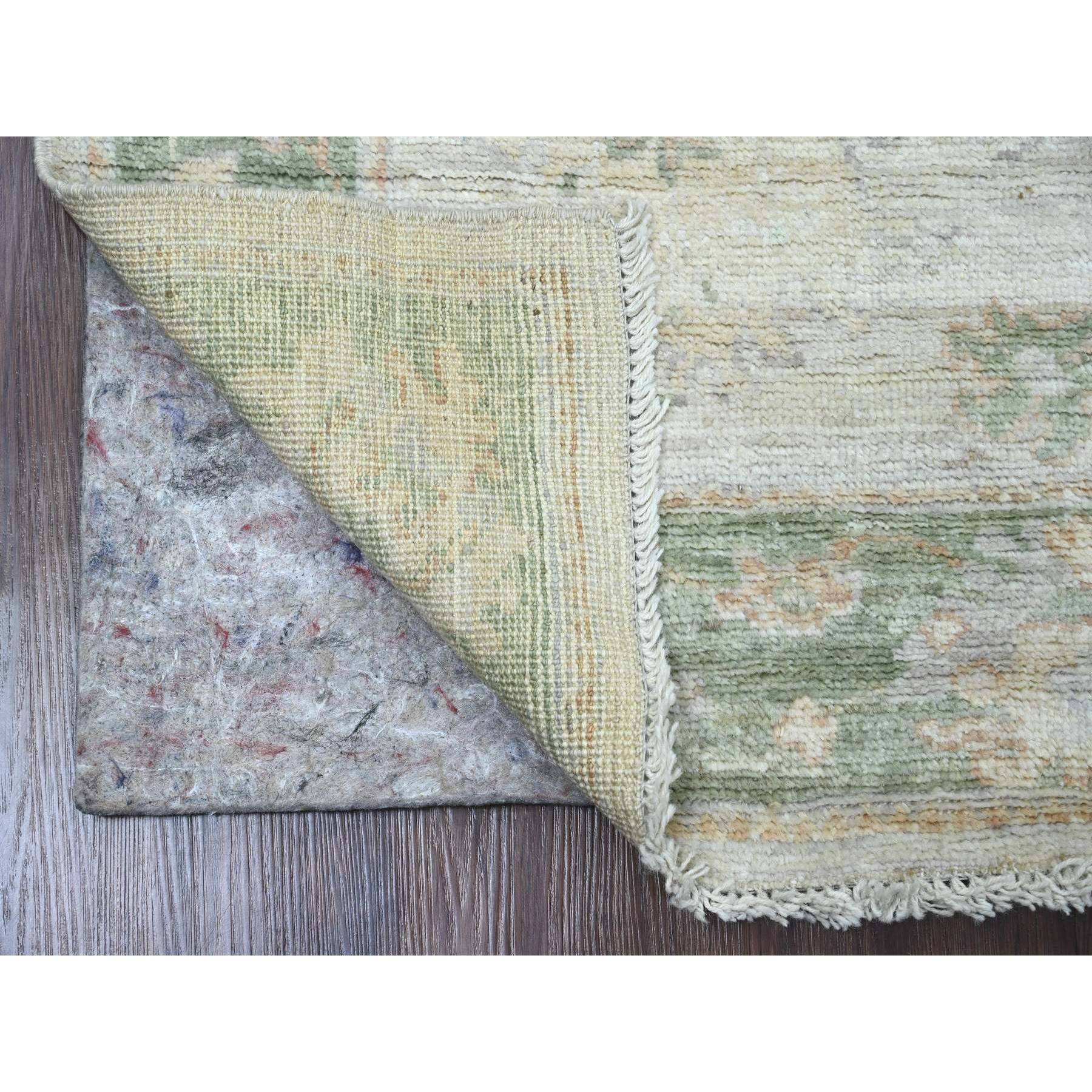 2'8"x8' Bone White, Afghan Angora Oushak with Large Leaf Design, Veggie Dyes, 100% Wool, Hand Knotted, Runner, Oriental Rug Sh89958