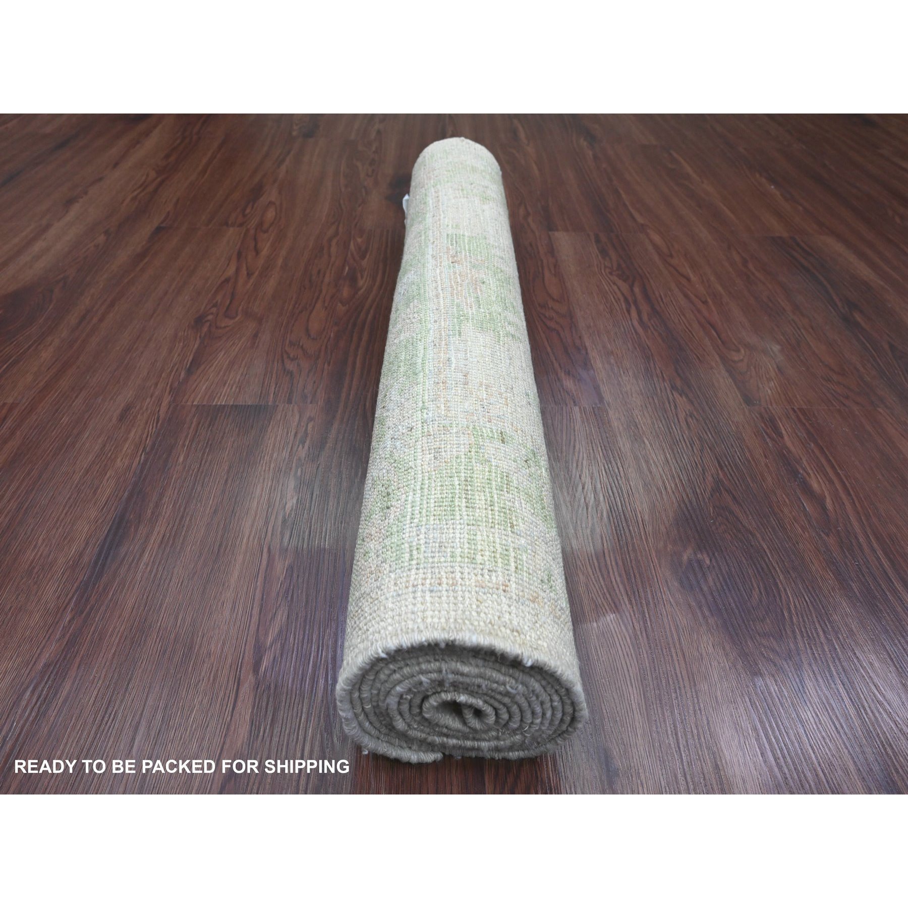 2'8"x8' Bone White, Afghan Angora Oushak with Large Leaf Design, Veggie Dyes, 100% Wool, Hand Knotted, Runner, Oriental Rug Sh89958