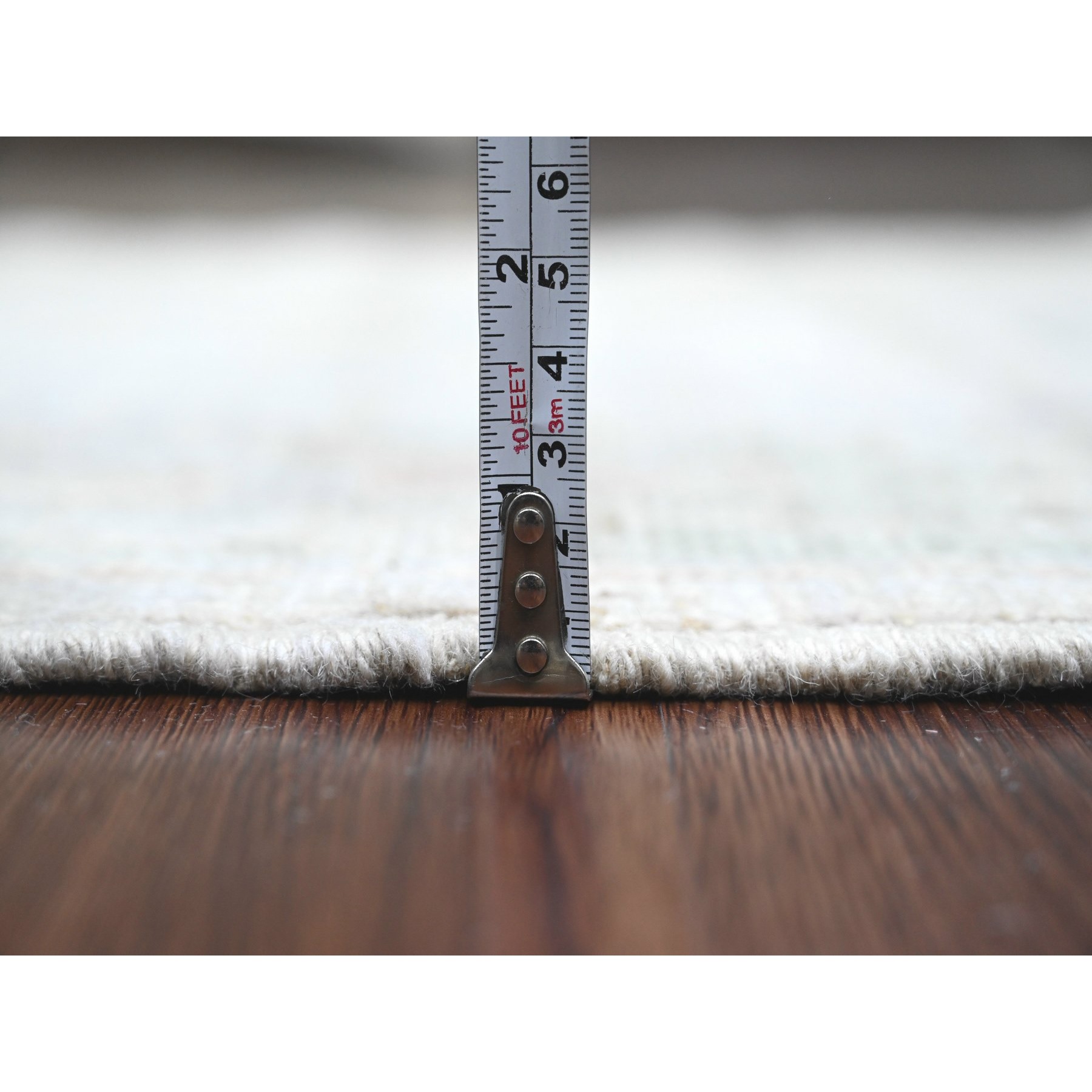 2'8"x8' Bone White, Afghan Angora Oushak with Large Leaf Design, Veggie Dyes, 100% Wool, Hand Knotted, Runner, Oriental Rug Sh89958