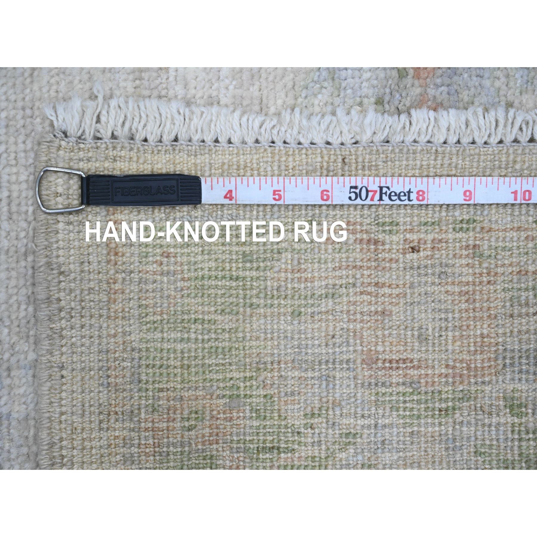 2'8"x8' Bone White, Afghan Angora Oushak with Large Leaf Design, Veggie Dyes, 100% Wool, Hand Knotted, Runner, Oriental Rug Sh89958
