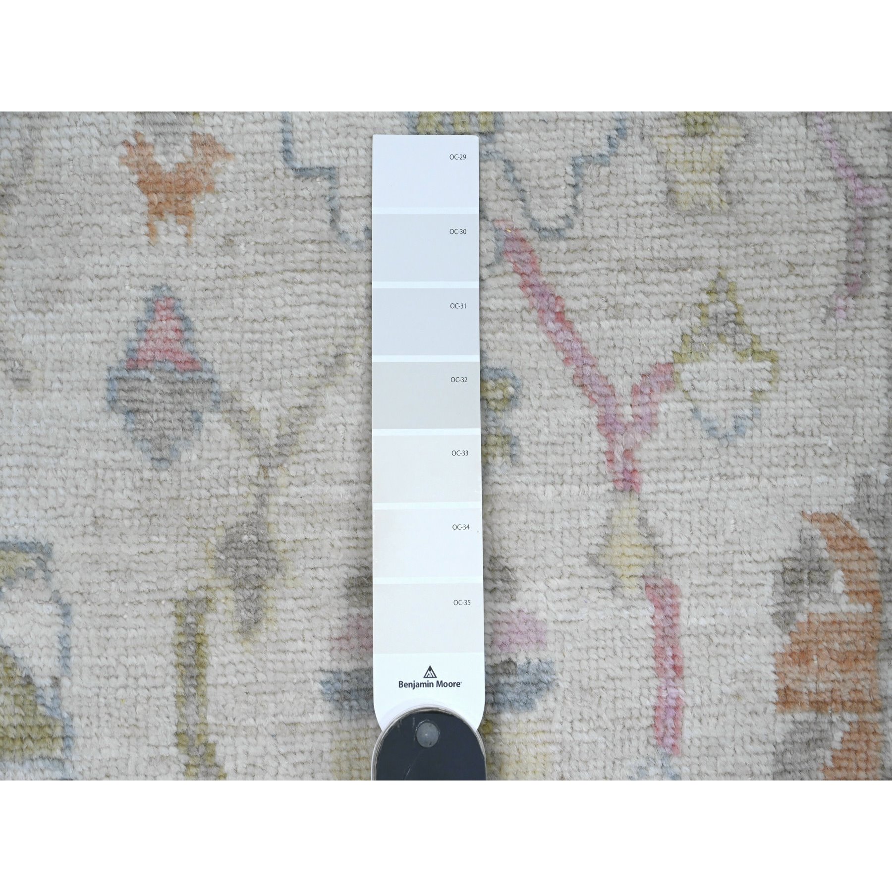 2'8"x11'8" Pearl White, Afghan Angora Oushak with Colorful Vines Design, Hand Knotted, Natural Dyes, Pure Wool, Runner, Oriental Rug Sh89961