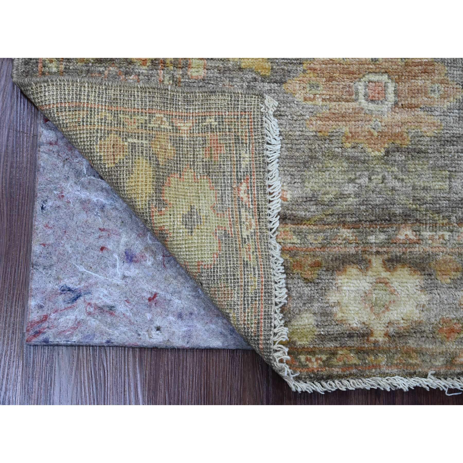 3'1"x5'10" Coffee Brown, Afghan Angora Oushak with Soft Color Leaf Design, Vegetable Dyes, Hand Knotted, 100% Wool, Runner, Oriental Rug Sh89962