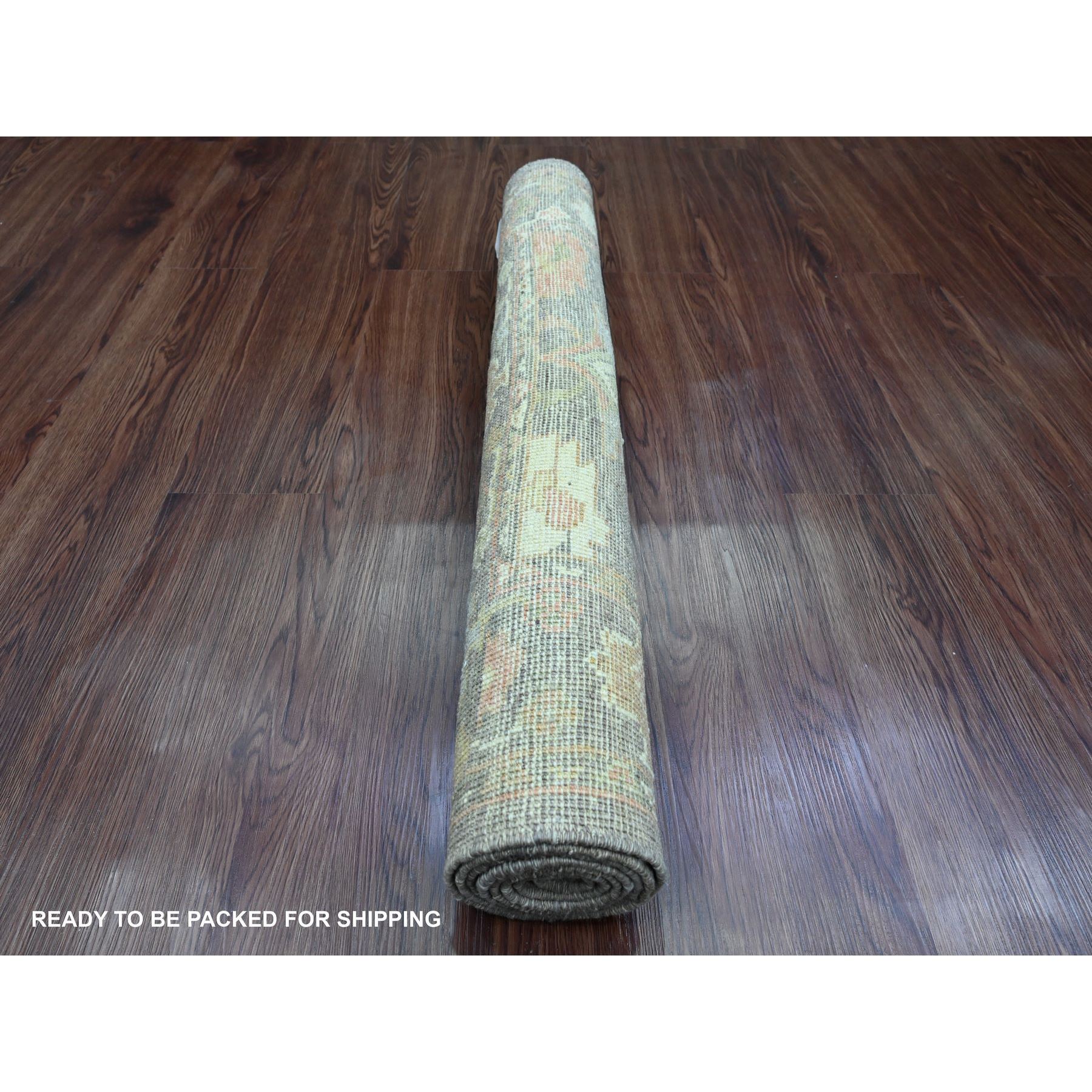 3'1"x5'10" Coffee Brown, Afghan Angora Oushak with Soft Color Leaf Design, Vegetable Dyes, Hand Knotted, 100% Wool, Runner, Oriental Rug Sh89962
