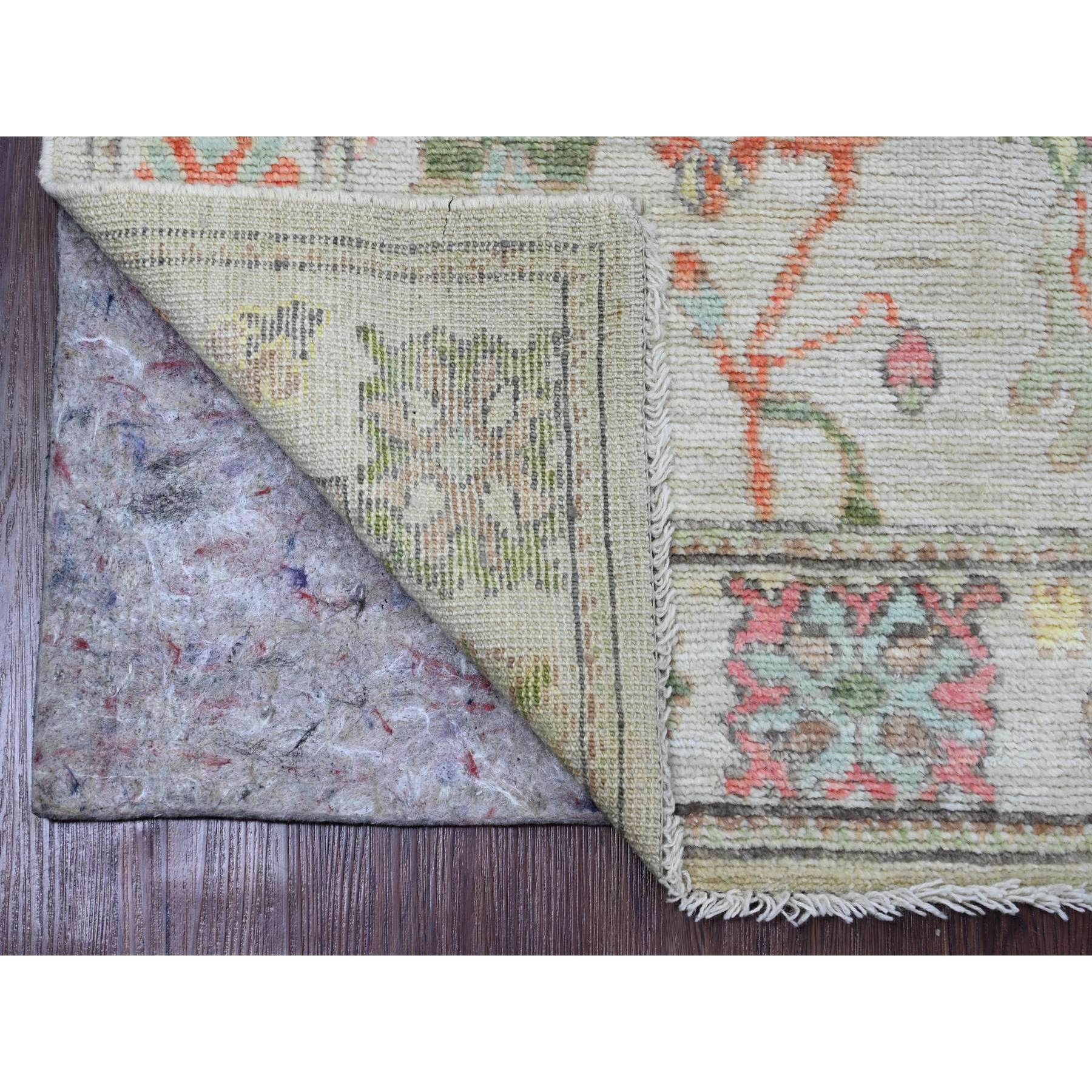 2'9"x8' Pastel Gray, Afghan Angora Oushak with Colorful Leaf Design, Natural Dyes, Hand Knotted, 100% Wool, Runner, Oriental Rug Sh89963
