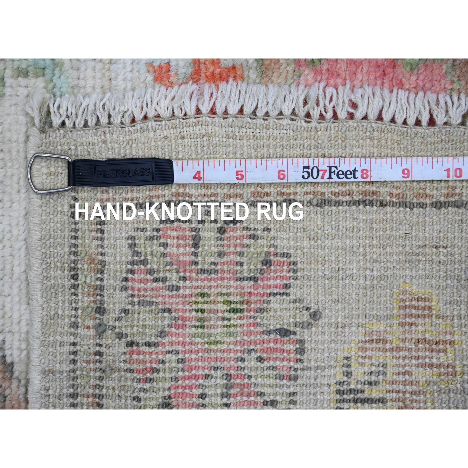 2'9"x8' Pastel Gray, Afghan Angora Oushak with Colorful Leaf Design, Natural Dyes, Hand Knotted, 100% Wool, Runner, Oriental Rug Sh89963