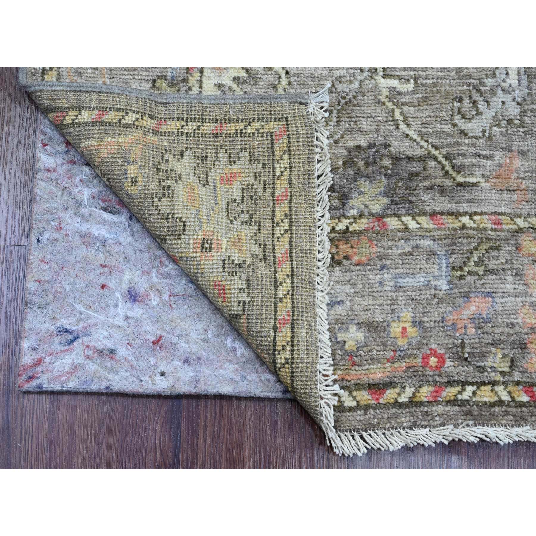 2'10"x11'10" Faded Brown, Hand Knotted, Afghan Angora Oushak with Floral Pattern, Vegetable Dyes, 100% Wool, Runner, Oriental Rug Sh89967