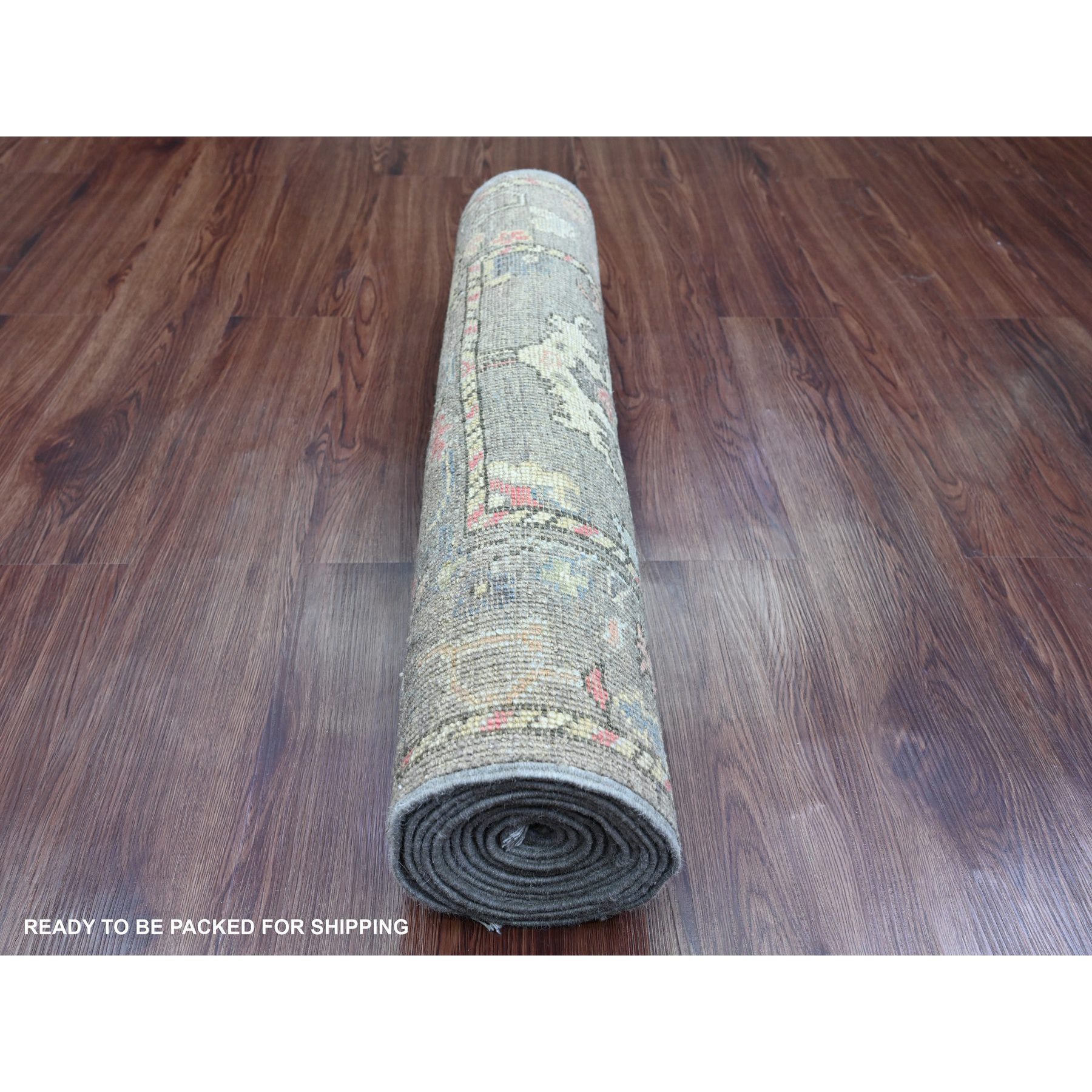2'10"x11'10" Faded Brown, Hand Knotted, Afghan Angora Oushak with Floral Pattern, Vegetable Dyes, 100% Wool, Runner, Oriental Rug Sh89967