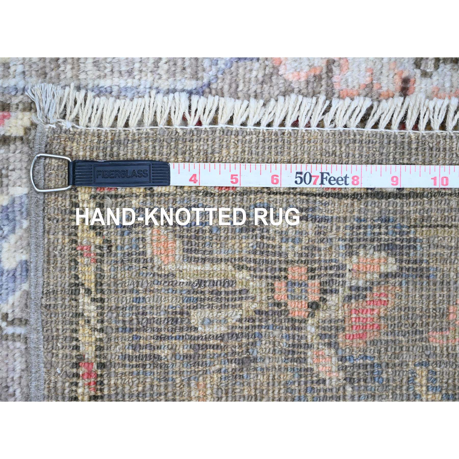 2'10"x11'10" Faded Brown, Hand Knotted, Afghan Angora Oushak with Floral Pattern, Vegetable Dyes, 100% Wool, Runner, Oriental Rug Sh89967