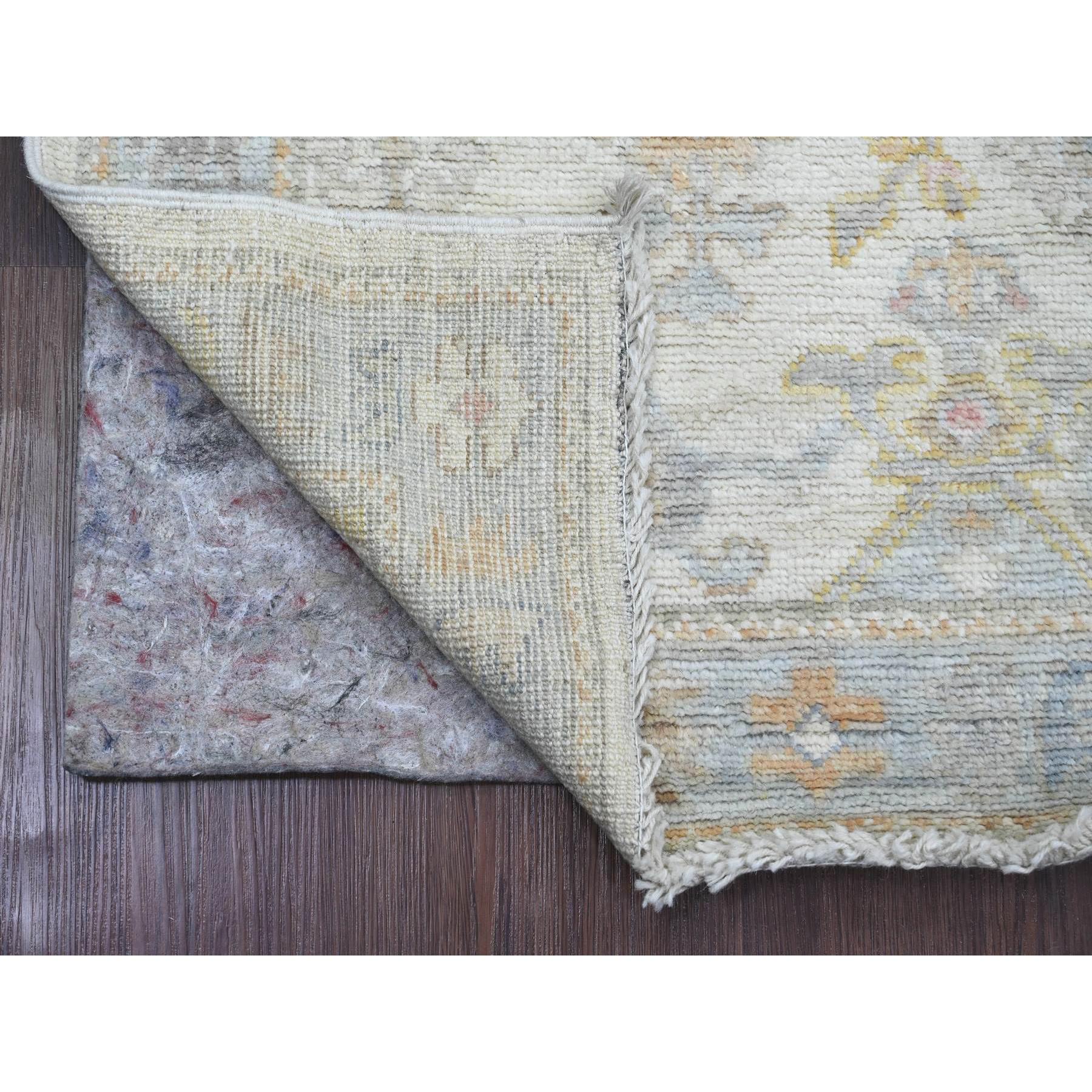 2'9"x9'5" Chiffon White, Afghan Angora Oushak with Soft Color Leaf Design, Vegetable Dyes, 100% Wool, Hand Knotted, Runner, Oriental Rug Sh89969