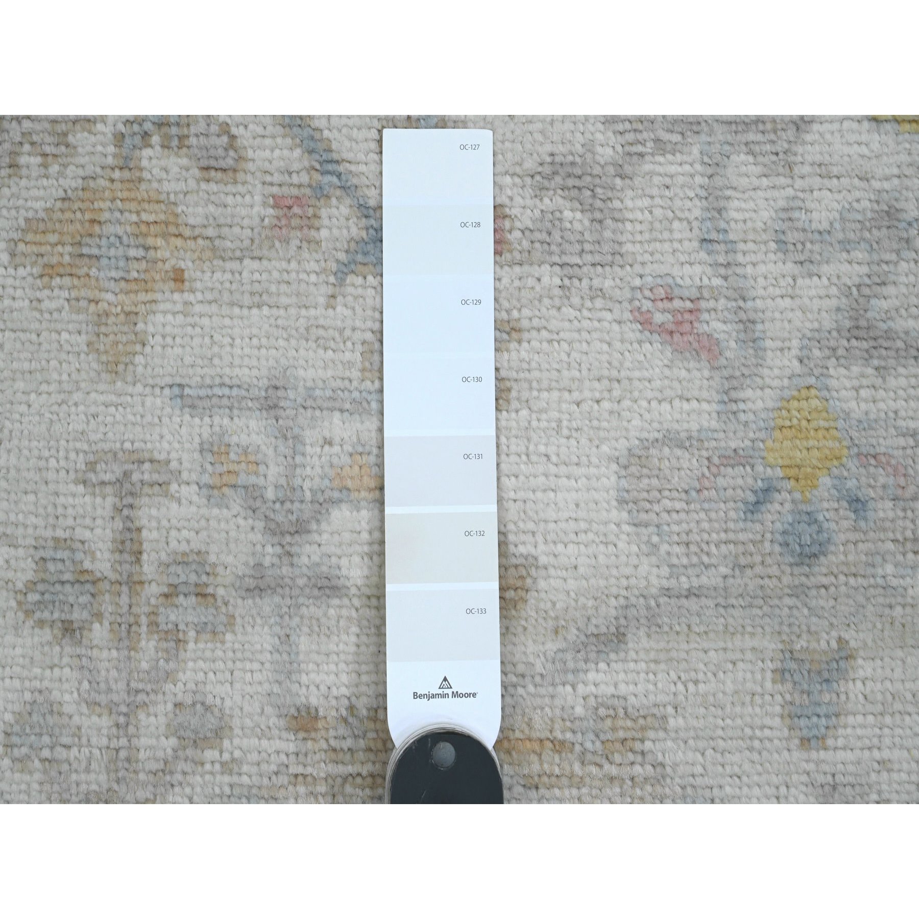 2'9"x9'5" Chiffon White, Afghan Angora Oushak with Soft Color Leaf Design, Vegetable Dyes, 100% Wool, Hand Knotted, Runner, Oriental Rug Sh89969