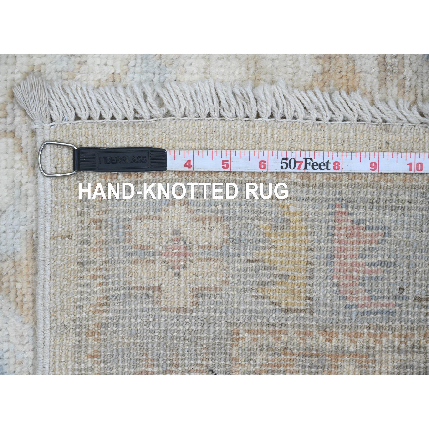 2'9"x9'5" Chiffon White, Afghan Angora Oushak with Soft Color Leaf Design, Vegetable Dyes, 100% Wool, Hand Knotted, Runner, Oriental Rug Sh89969