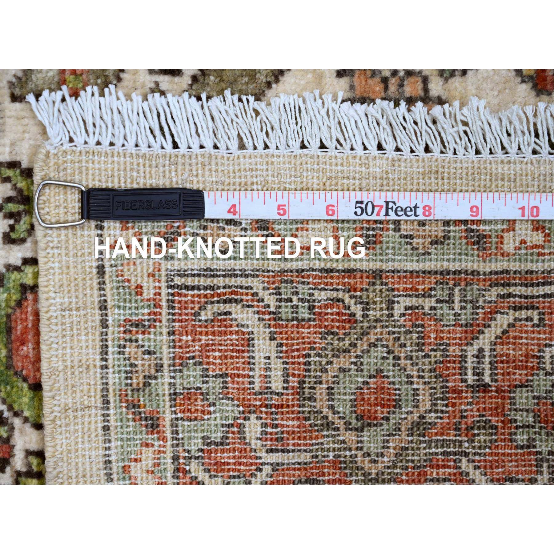 4'8"x6'3" Oyster White, Peshawar with Heriz All Over Design, Hand Knotted, Densely Woven, Aryana Collection, High Mountain Wool, Vegetable Dyes, Oriental Rug Sh89970