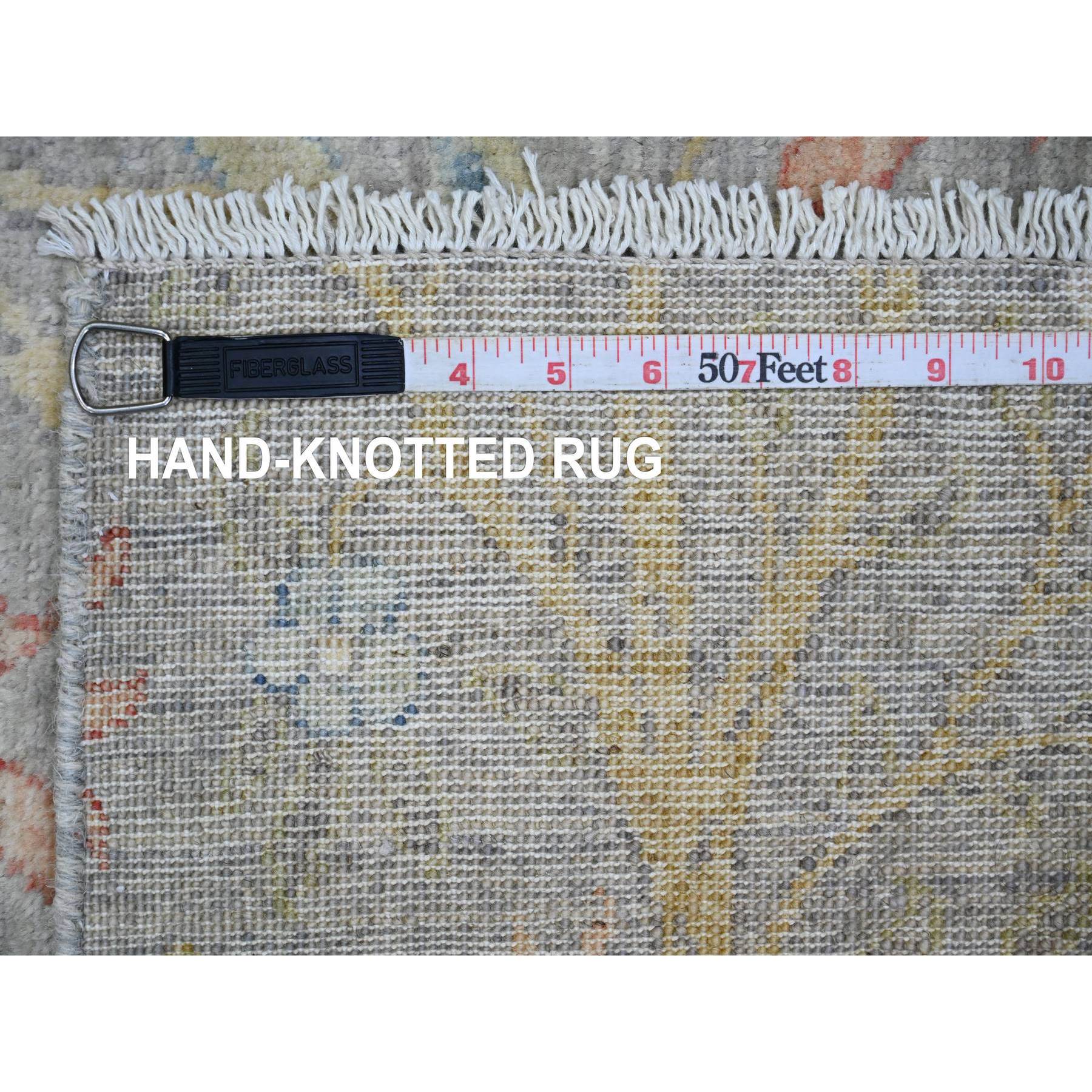 4'x15'9" Misty Gray, Soft Wool, Afghan Peshawar with Birds of Paradise Design, Hand Knotted, Vegetable Dyes, XL Runner, Oriental Rug Sh89977
