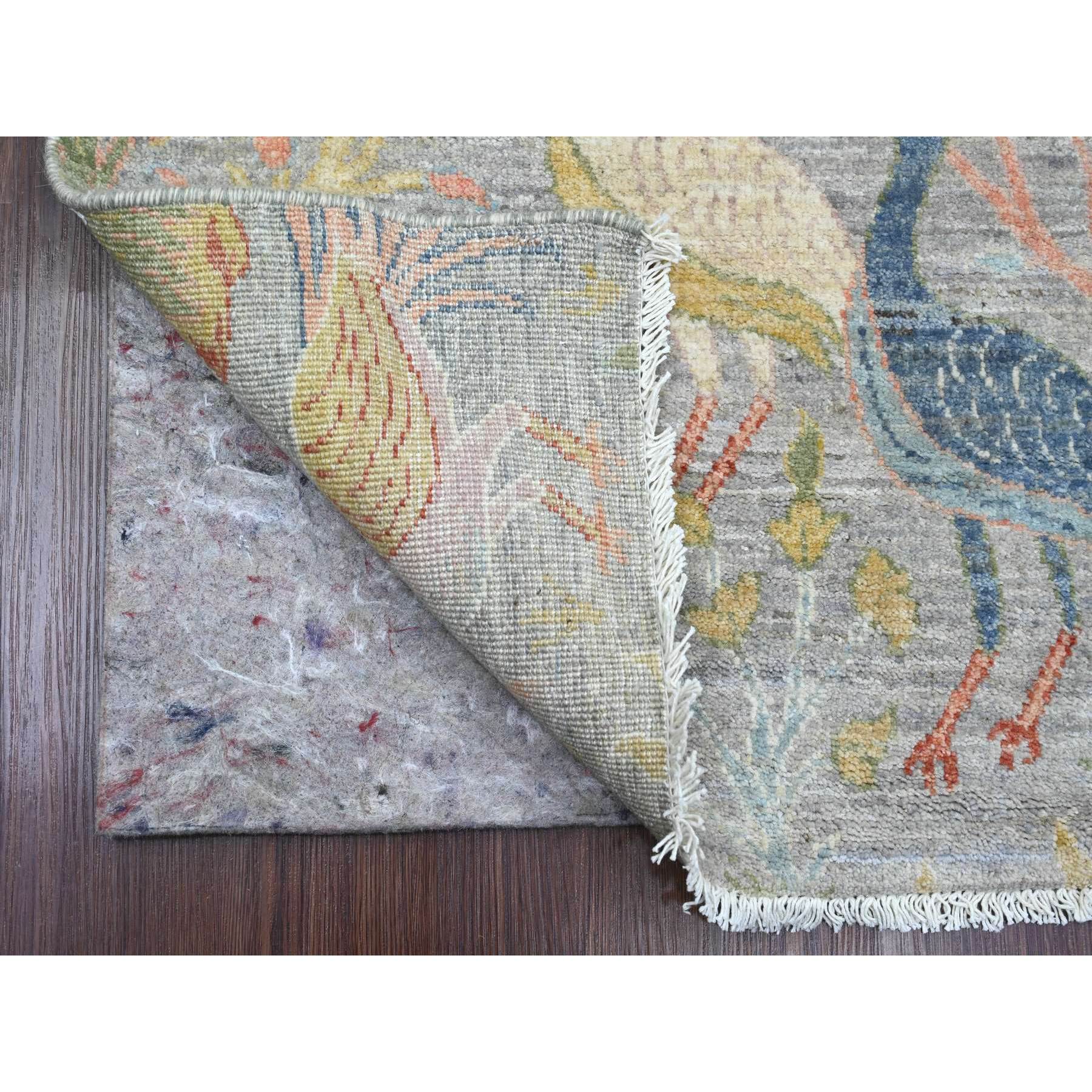 4'x10'2" Medium Gray, Afghan Peshawar with Birds of Paradise Design, Hand Knotted, Soft Wool, Vegetable Dyes, Wide Runner, Oriental Rug Sh89979