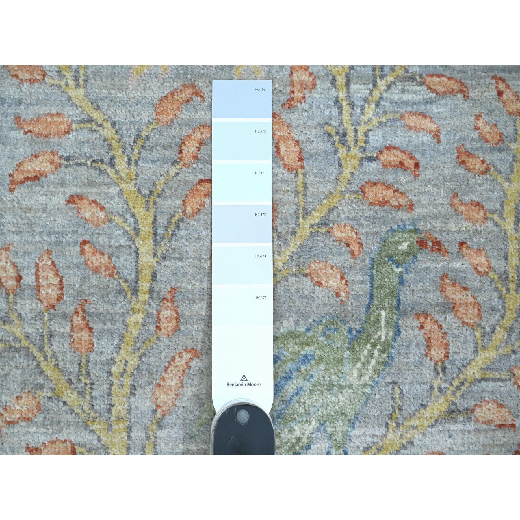 4'x10'2" Medium Gray, Afghan Peshawar with Birds of Paradise Design, Hand Knotted, Soft Wool, Vegetable Dyes, Wide Runner, Oriental Rug Sh89979