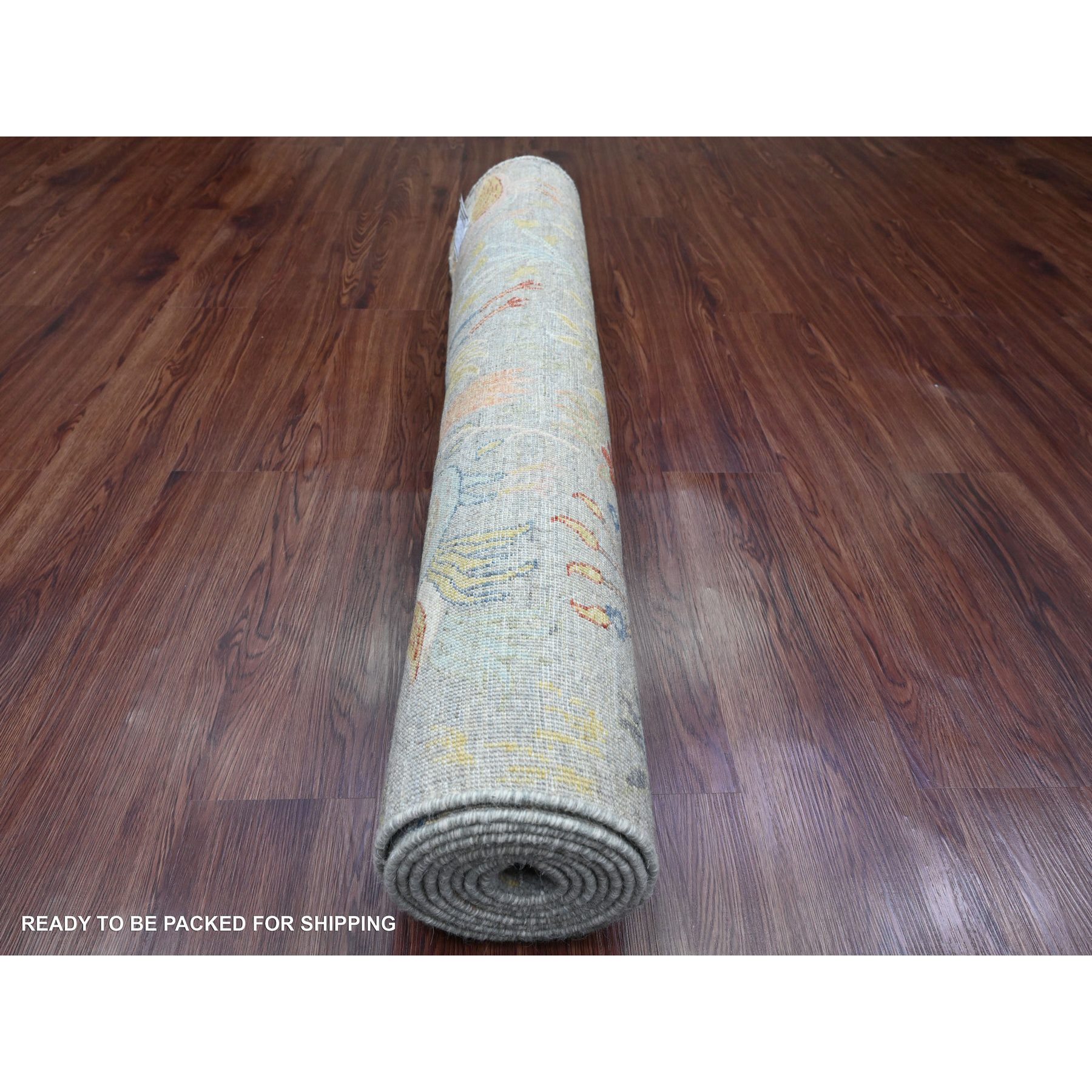 4'x10'2" Medium Gray, Afghan Peshawar with Birds of Paradise Design, Hand Knotted, Soft Wool, Vegetable Dyes, Wide Runner, Oriental Rug Sh89979