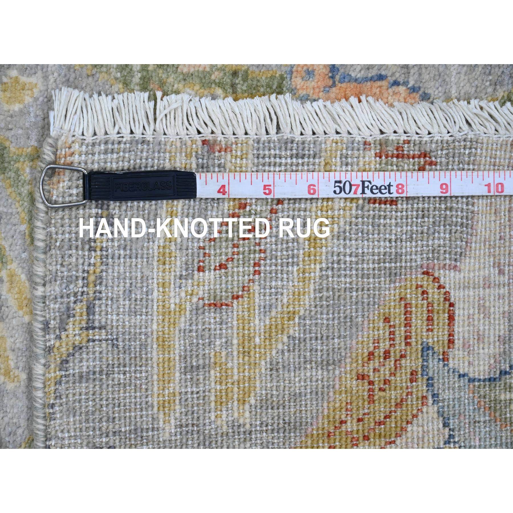 4'x10'2" Medium Gray, Afghan Peshawar with Birds of Paradise Design, Hand Knotted, Soft Wool, Vegetable Dyes, Wide Runner, Oriental Rug Sh89979