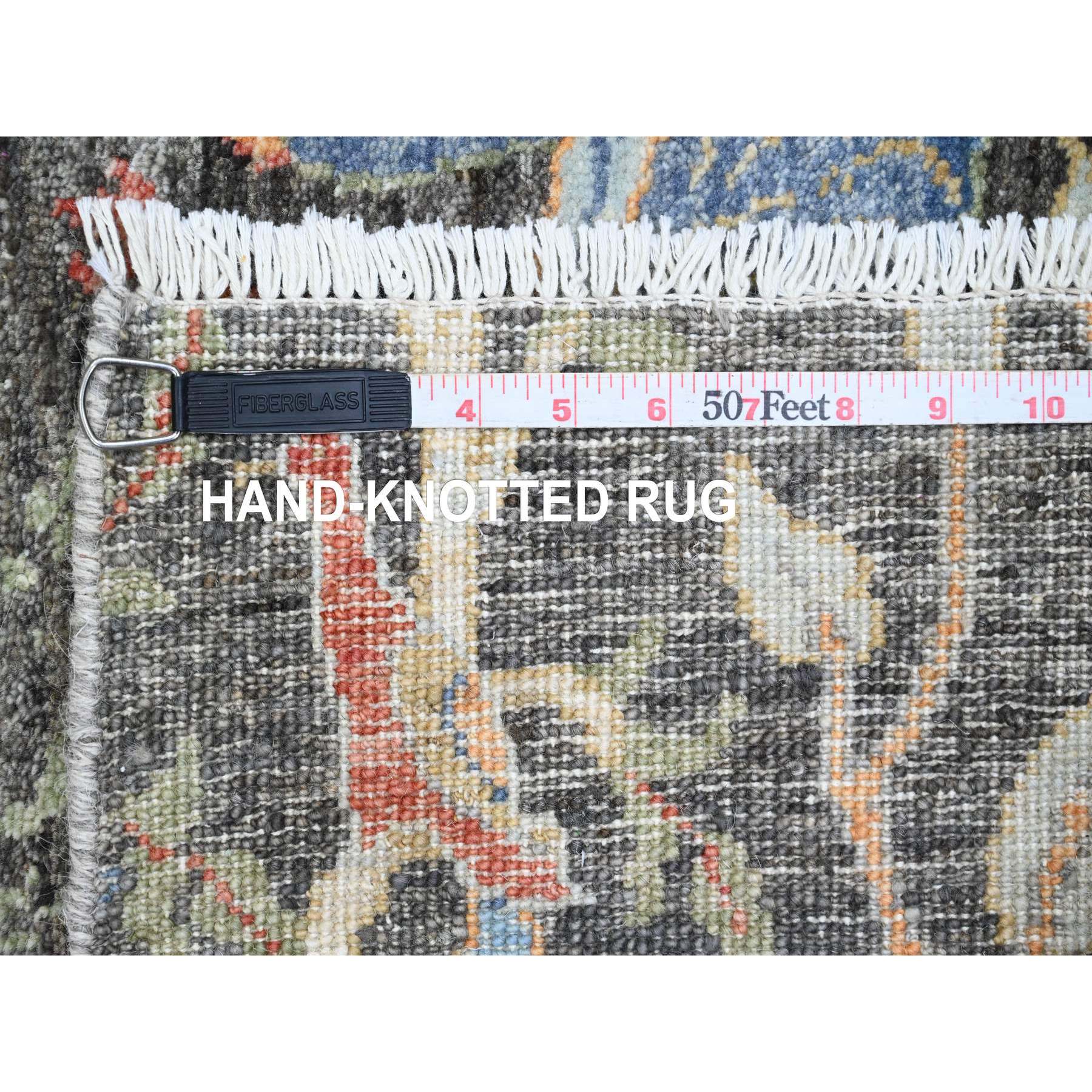 4'x12' Carbon Gray, Afghan Peshawar with Birds of Paradise Design, Hand Knotted, Natural Dyes, Soft and Velvety Wool, Wide Runner, Oriental Rug Sh89980